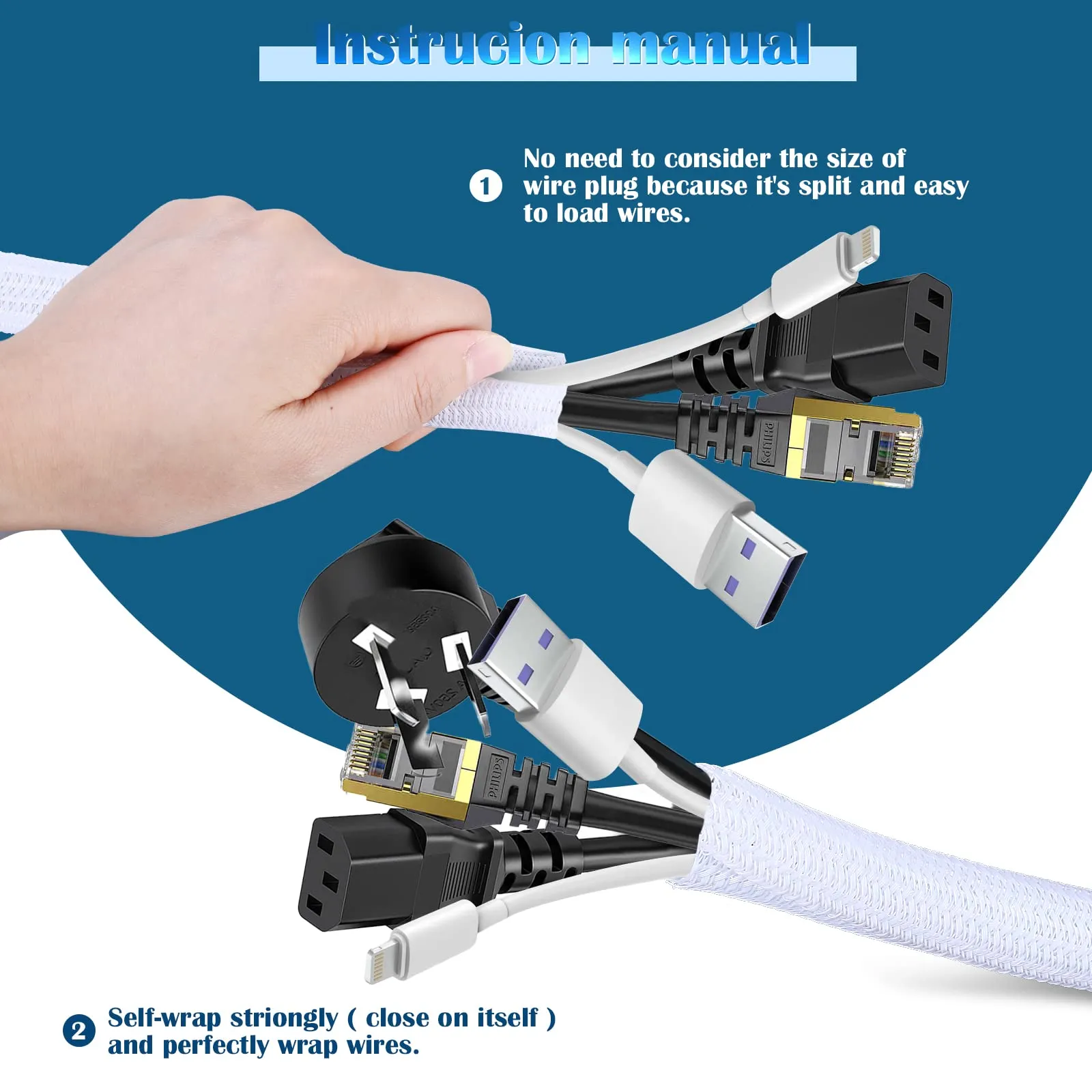 Romon Guaina Cavi Intrecciata Self-closing, 13-20mm x 3m, Bianco - immagine 3