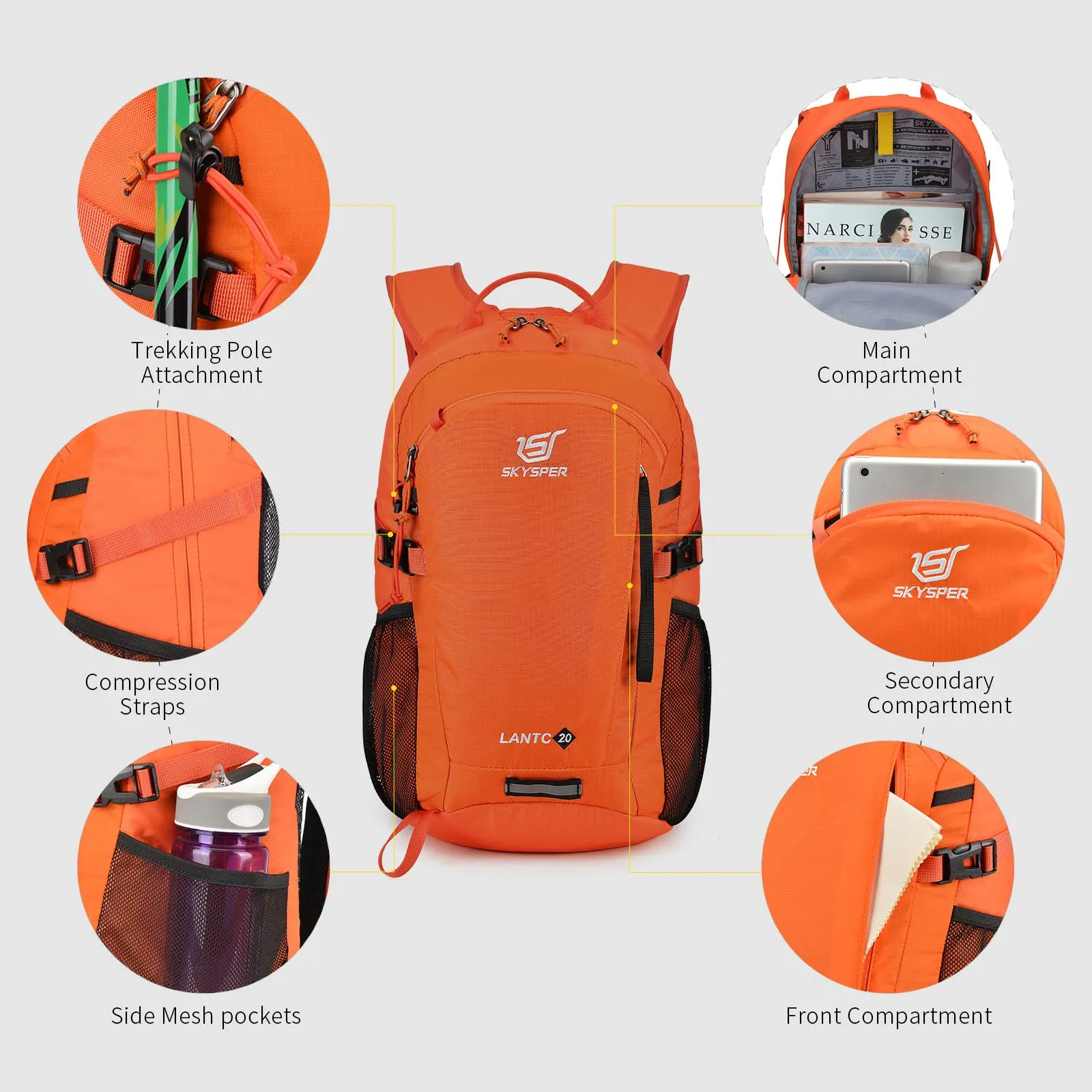 SKYSPER Zaino da Hiking 20L Scozzese Arancio - immagine 5