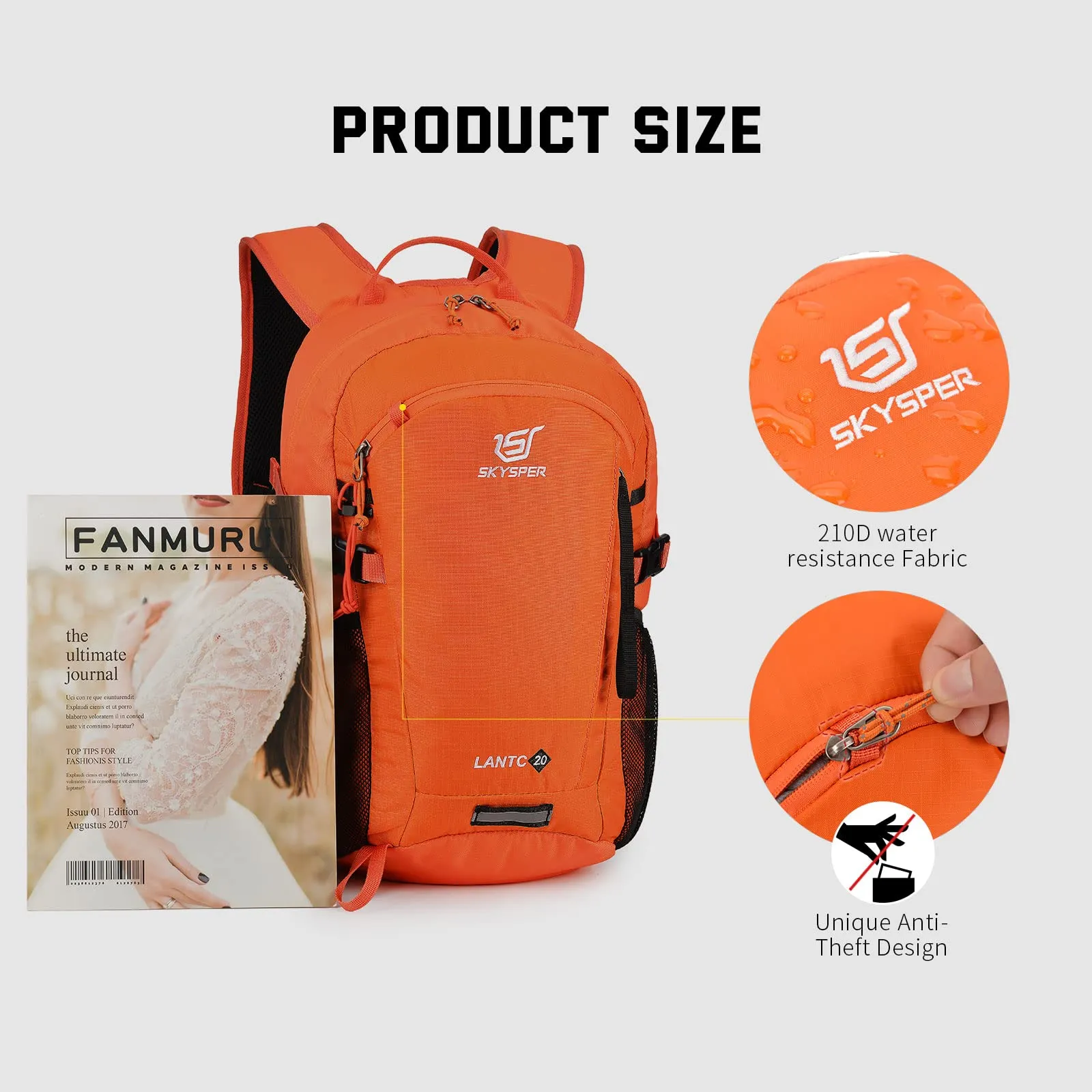 SKYSPER Zaino da Hiking 20L Scozzese Arancio - immagine 6