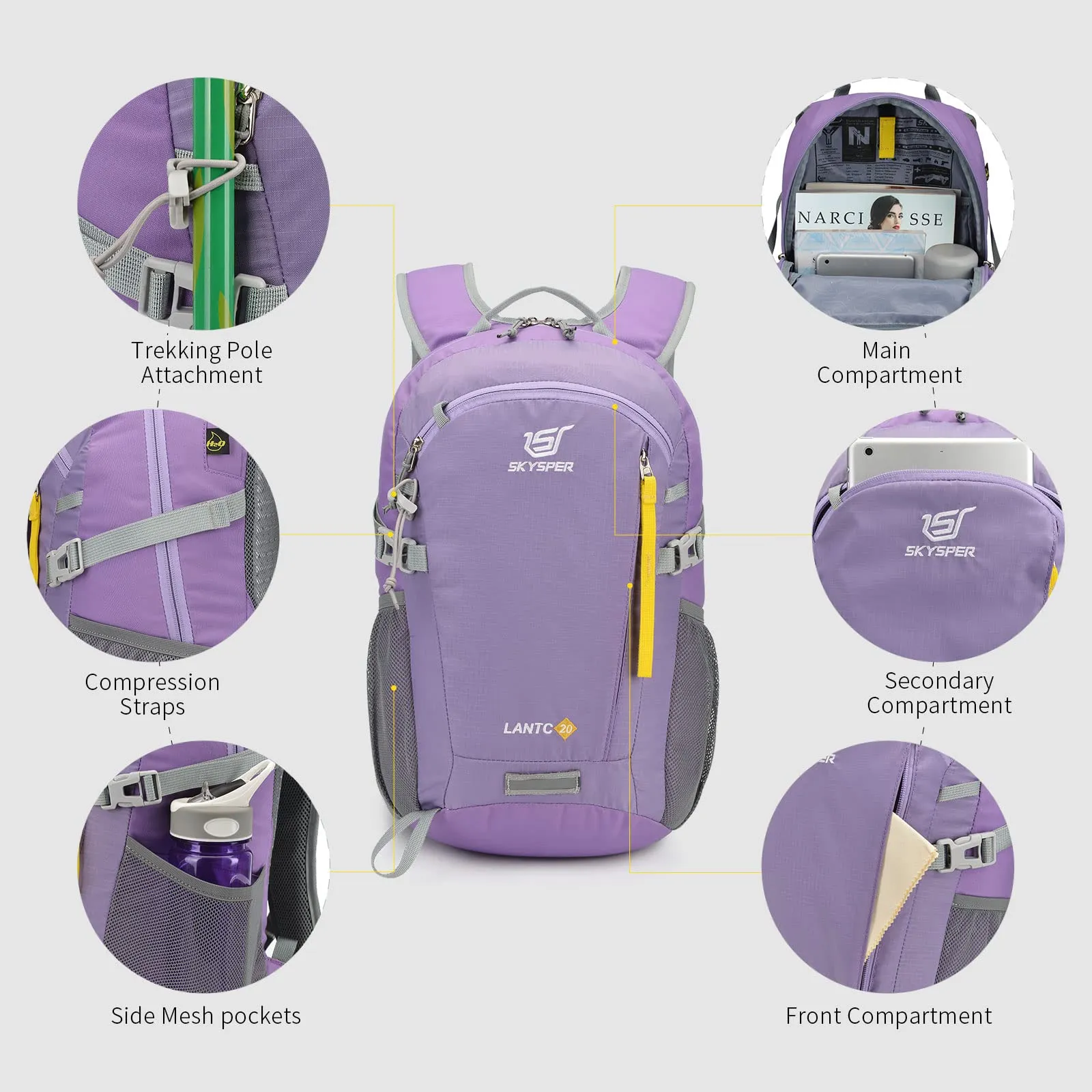 SKYSPER Zaino da Hiking 20L Scozzese Viola - immagine 5