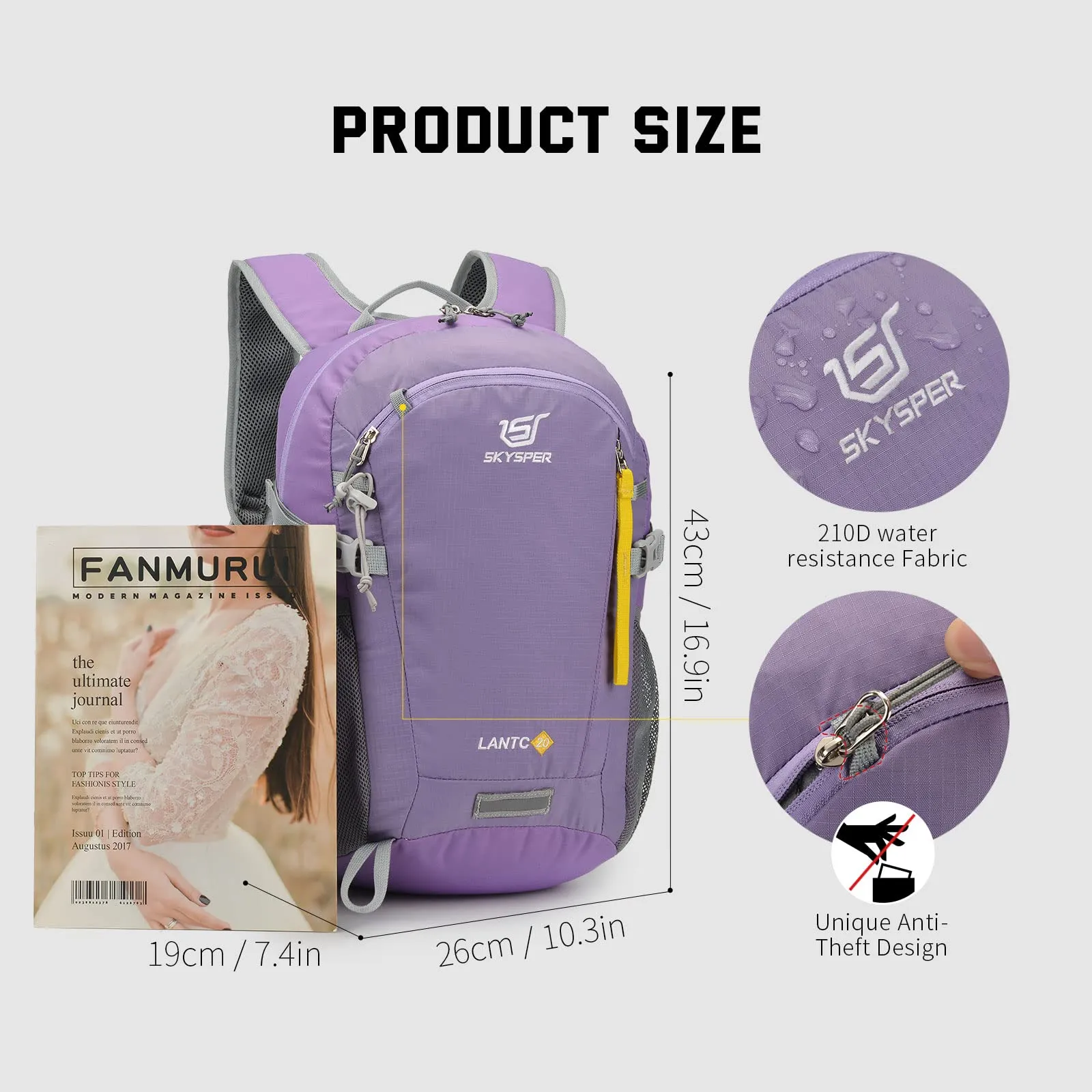 SKYSPER Zaino da Hiking 20L Scozzese Viola - immagine 6