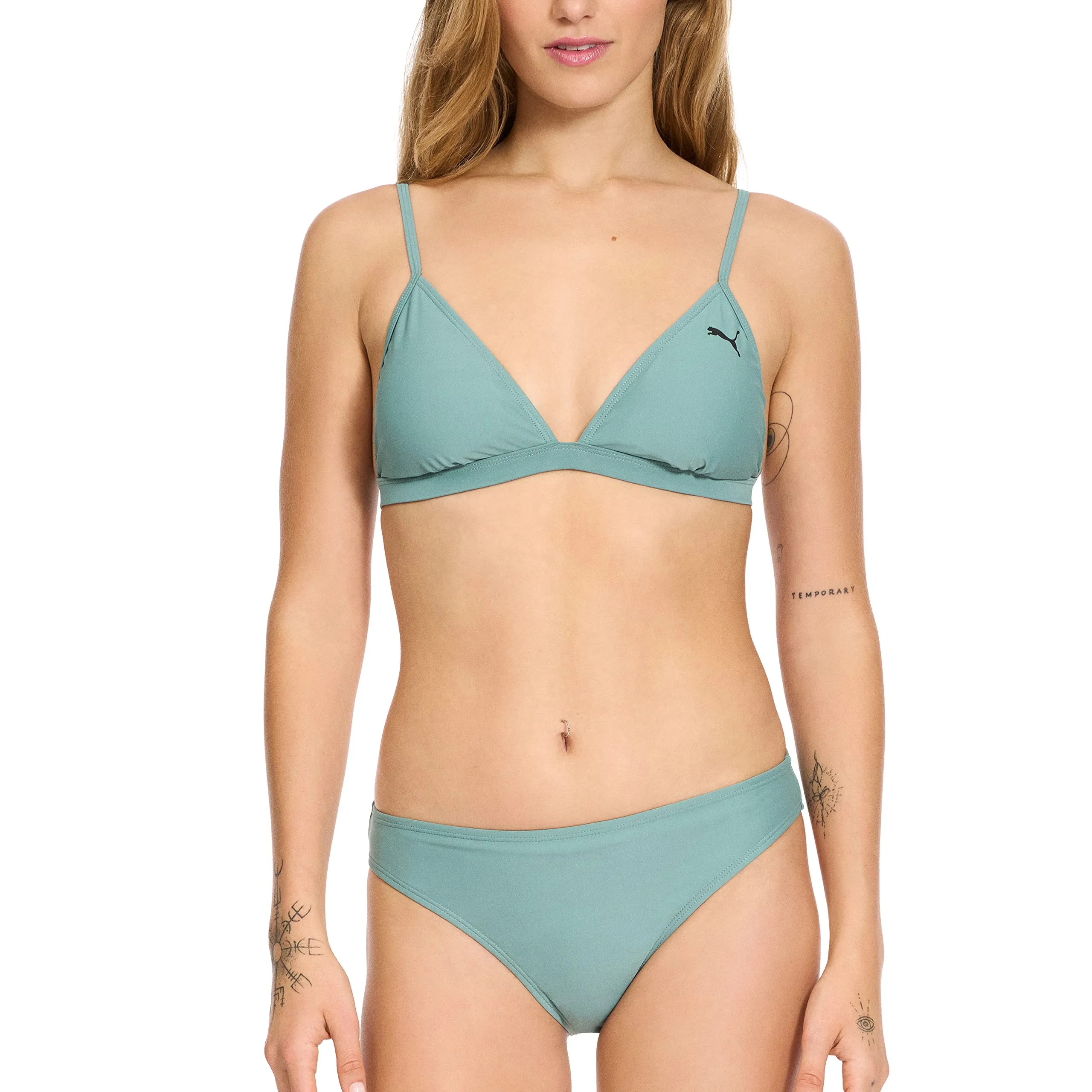 PUMA Women's Standard Bikini Top & Bottom Swimsuit Set, Teal, XL - immagine 1