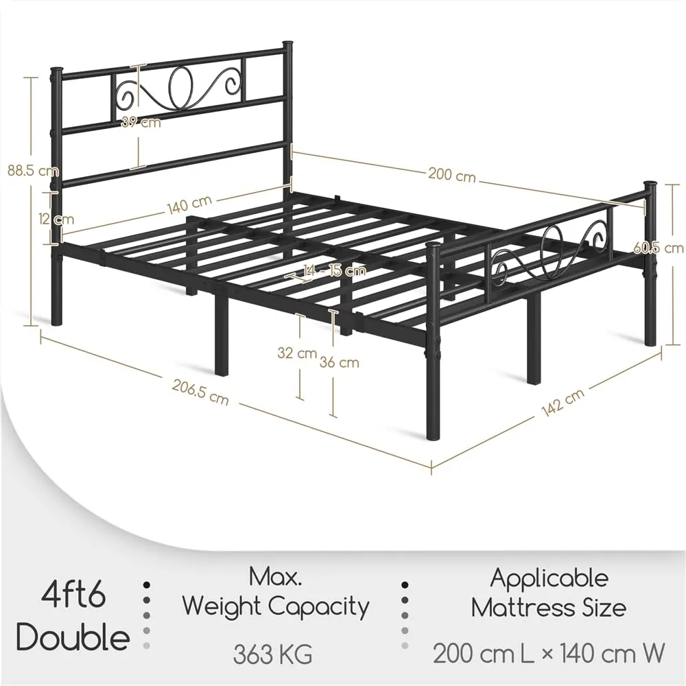Yaheetech Struttura Letto Matrimoniale in Ferro 140 x 200 cm - immagine 2