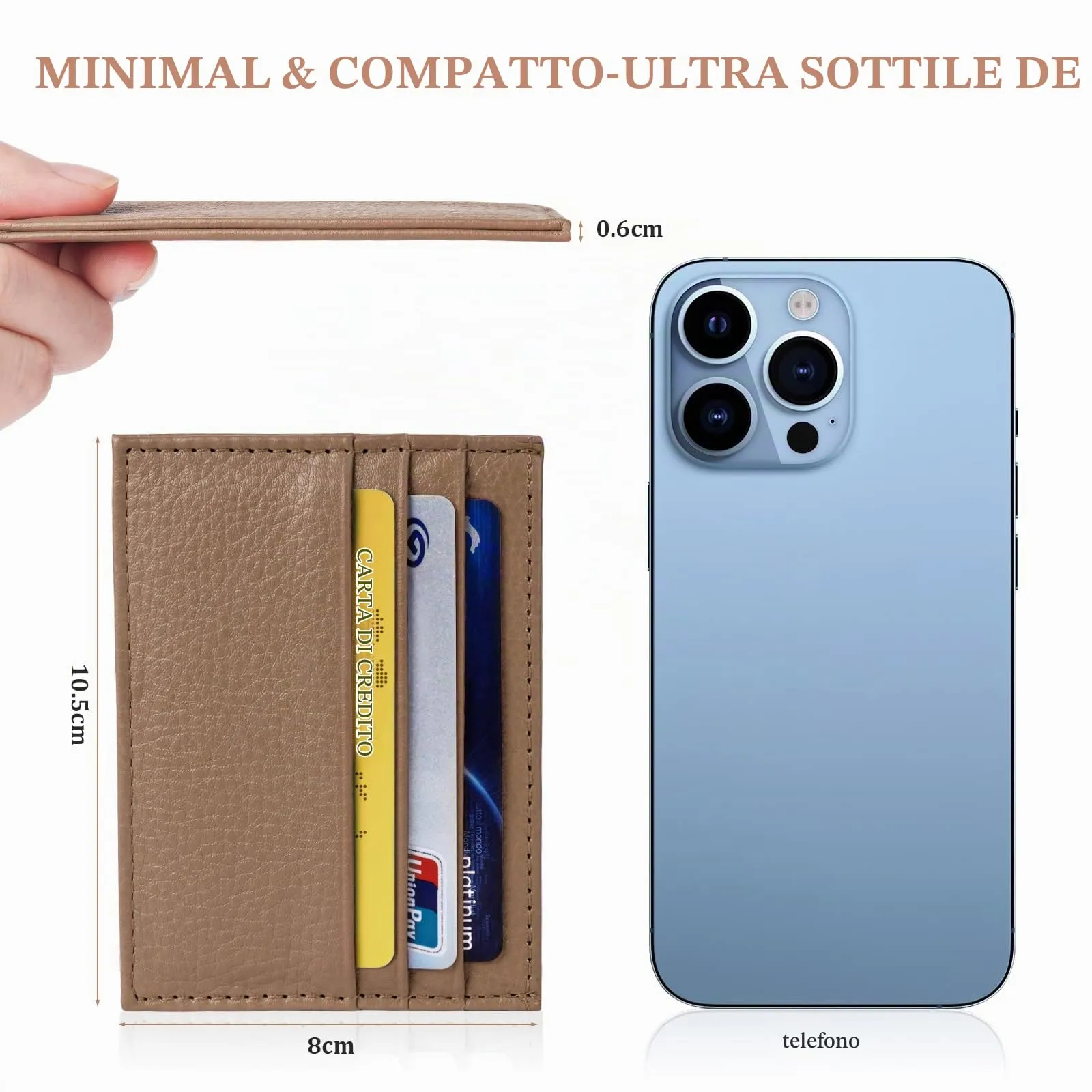 URAQT Portacarte in Pelle Slim con 6 Slot e 1 Tasca, Marrone - immagine 2