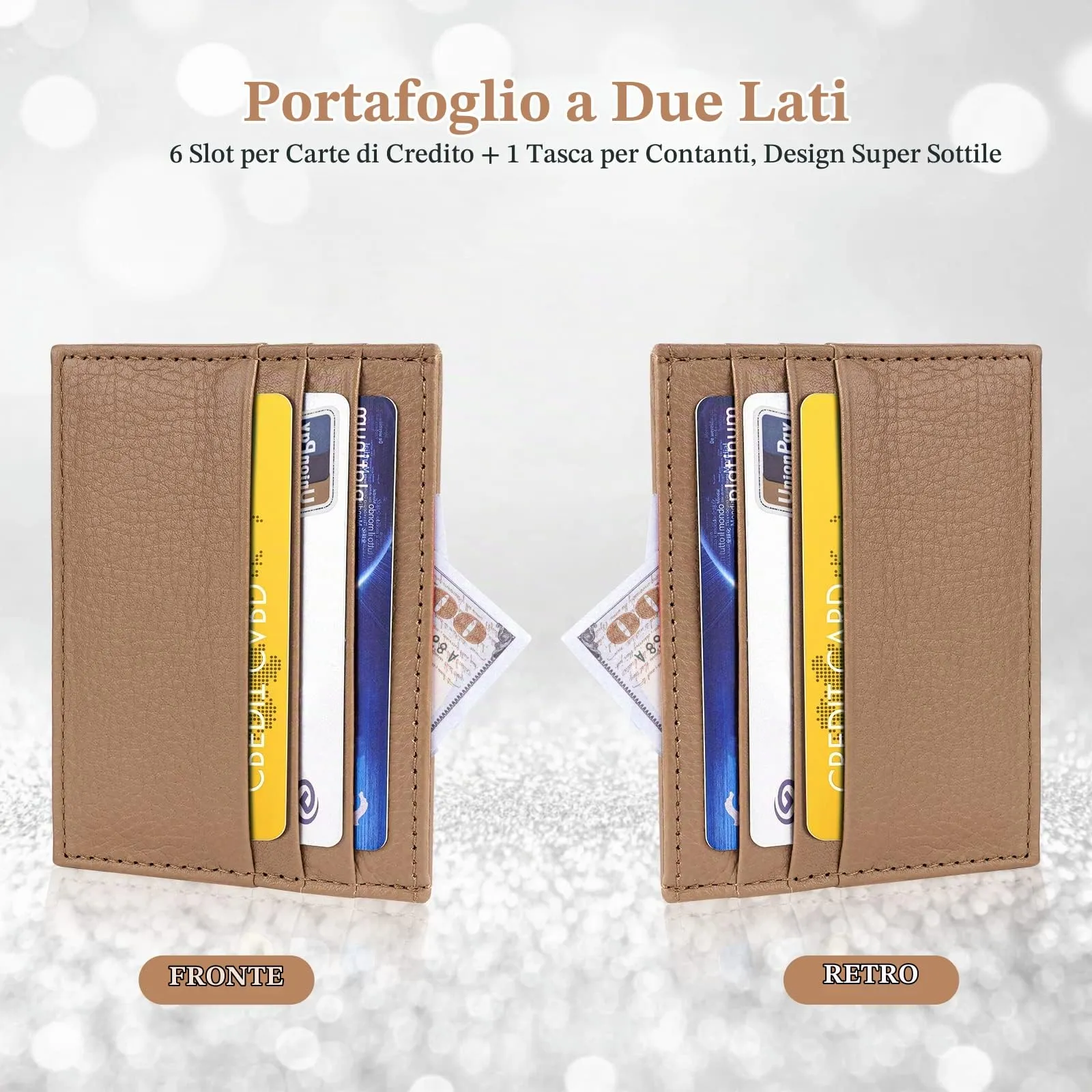URAQT Portacarte in Pelle Slim con 6 Slot e 1 Tasca, Marrone - immagine 4