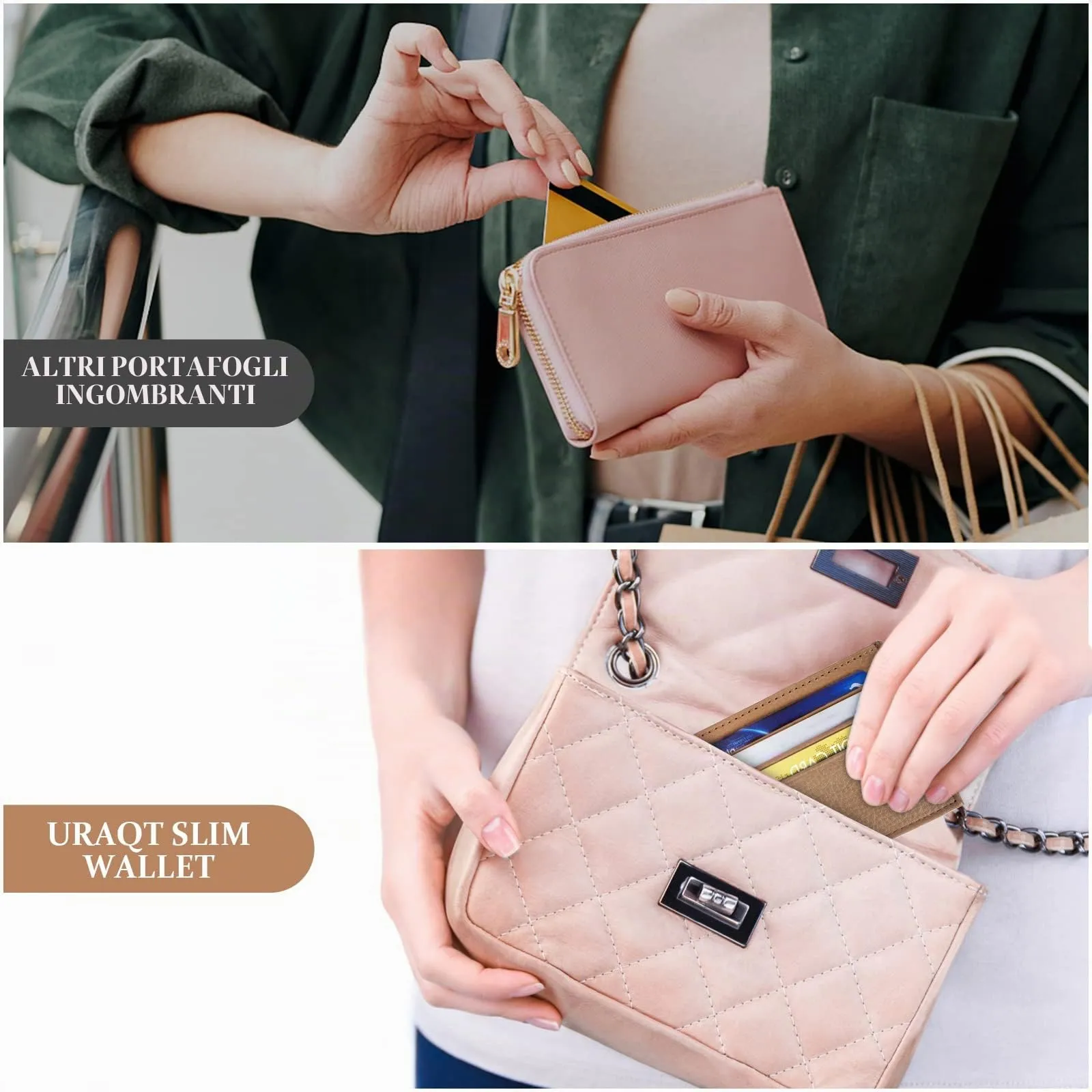URAQT Portacarte in Pelle Slim con 6 Slot e 1 Tasca, Marrone - immagine 7
