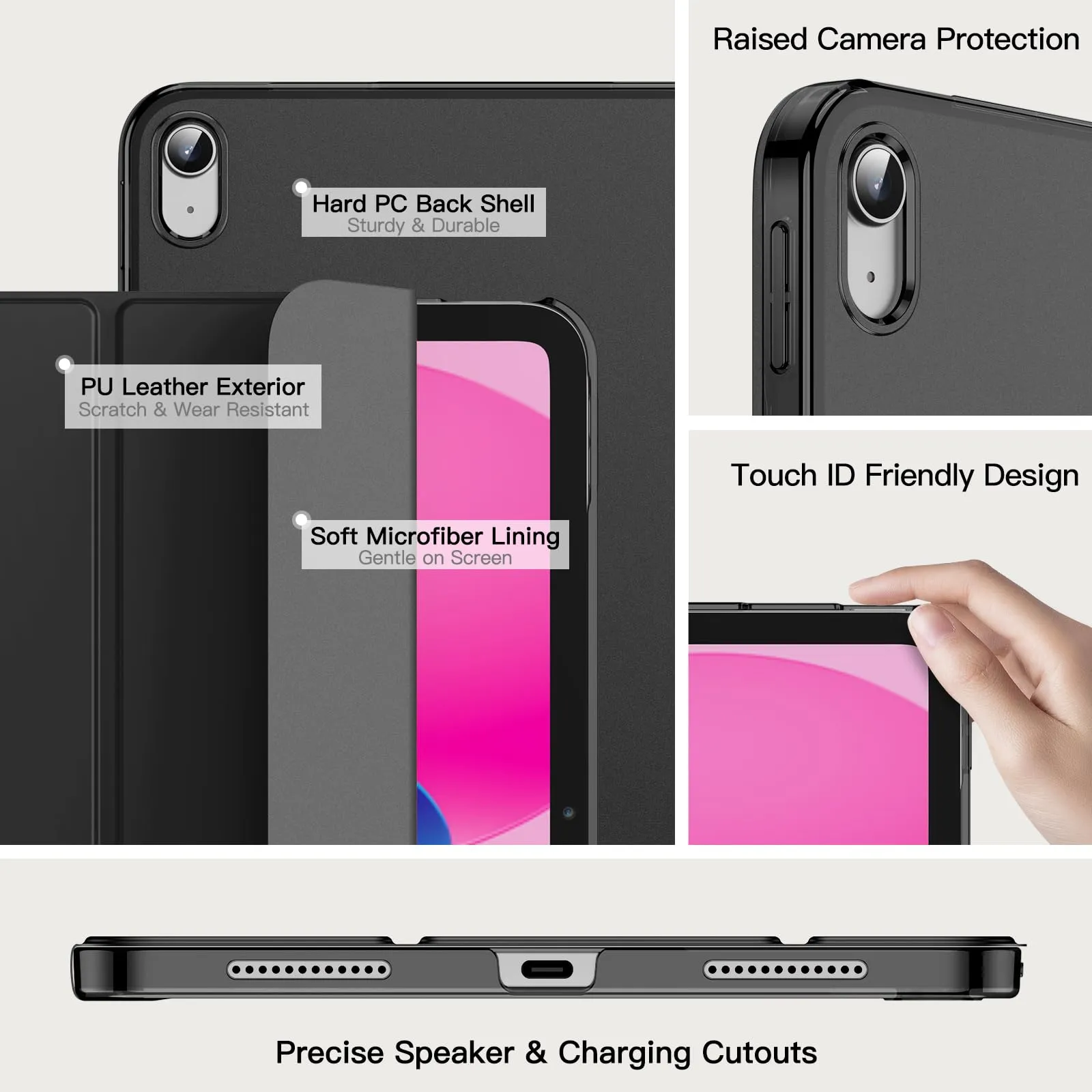 JETech Custodia per iPad 11ª/10ª Gen (A16), Nero - immagine 3