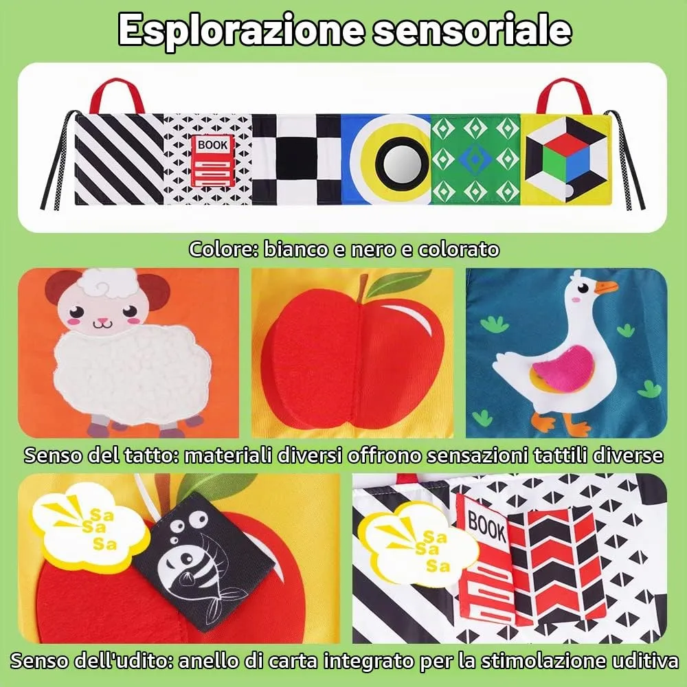 Vicloon Libro di Stoffa Sensoriale ad Alto Contrasto per Neonati, Pieghevole e Interattivo per Tummy Time e Passeggino - immagine 3