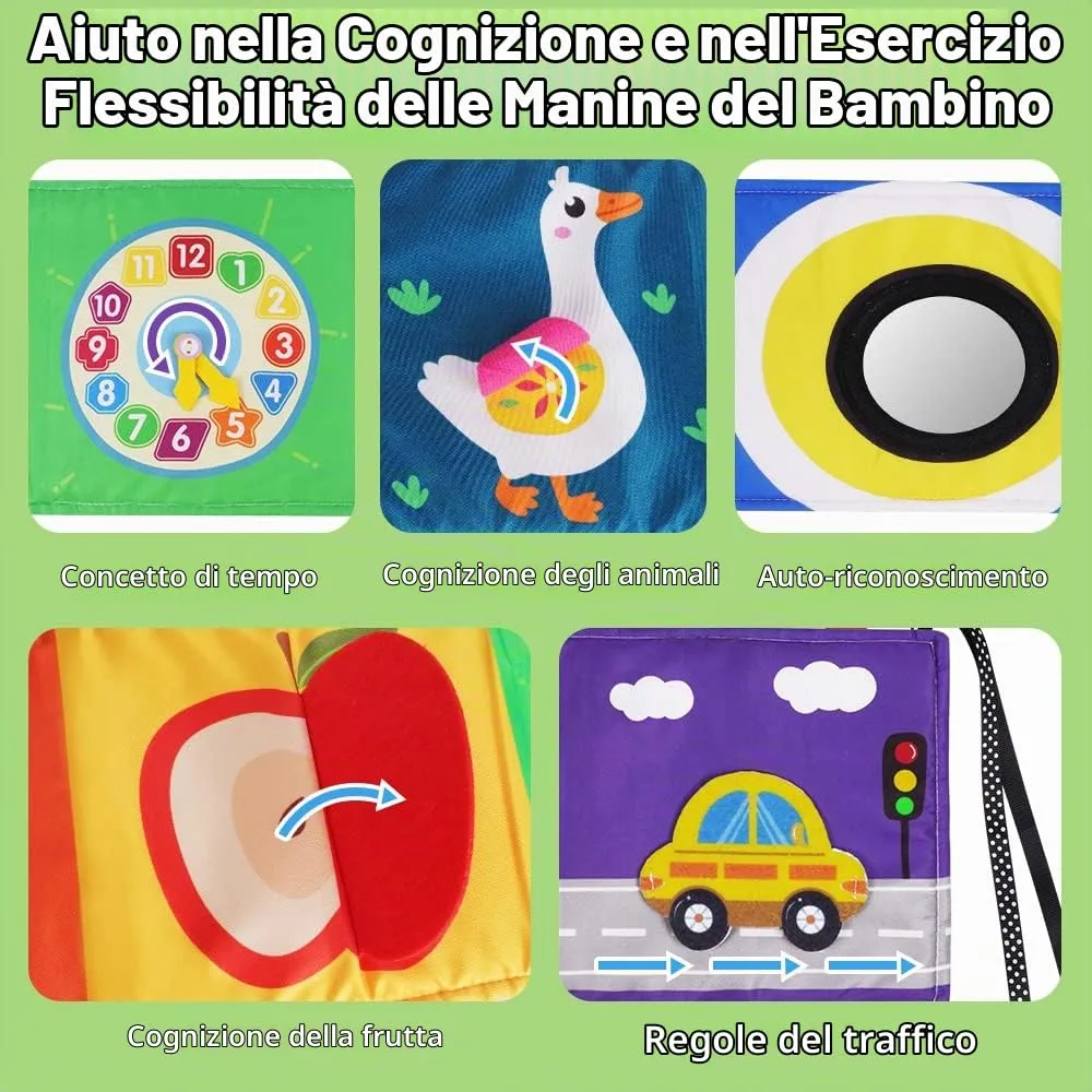 Vicloon Libro di Stoffa Sensoriale ad Alto Contrasto per Neonati, Pieghevole e Interattivo per Tummy Time e Passeggino - immagine 4