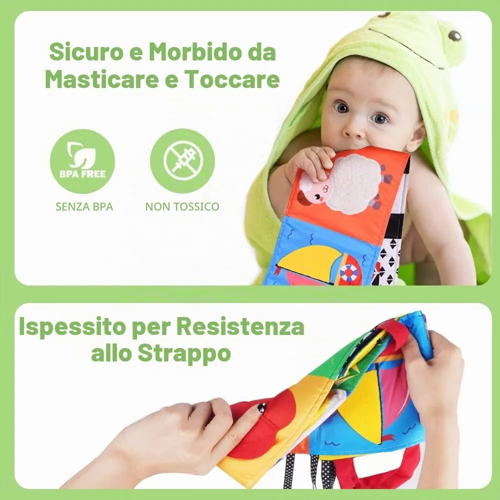Vicloon Libro di Stoffa Sensoriale ad Alto Contrasto per Neonati, Pieghevole e Interattivo per Tummy Time e Passeggino - immagine 5