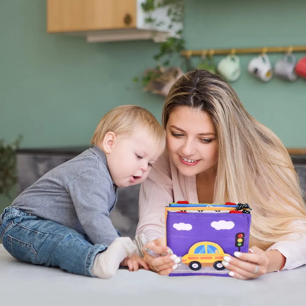 Vicloon Libro di Stoffa Sensoriale ad Alto Contrasto per Neonati, Pieghevole e Interattivo per Tummy Time e Passeggino - immagine 7