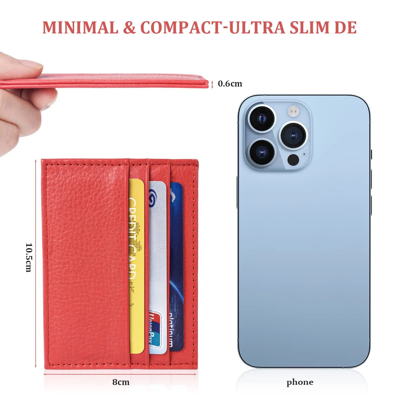URAQT Portacarte in Pelle Slim con 6 Slot e 1 Tasca (Rosso) - immagine 2