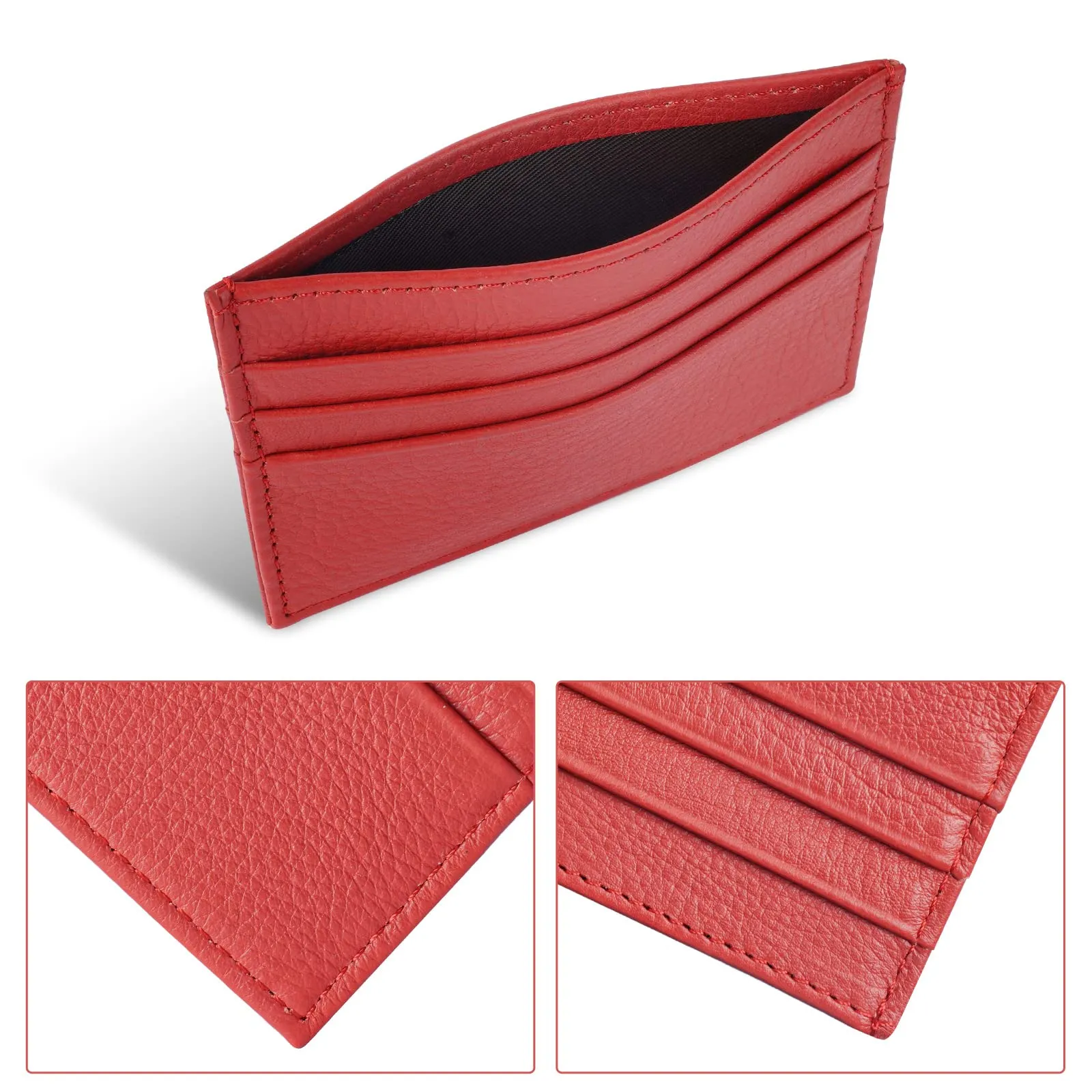 URAQT Portacarte in Pelle Slim con 6 Slot e 1 Tasca (Rosso) - immagine 3