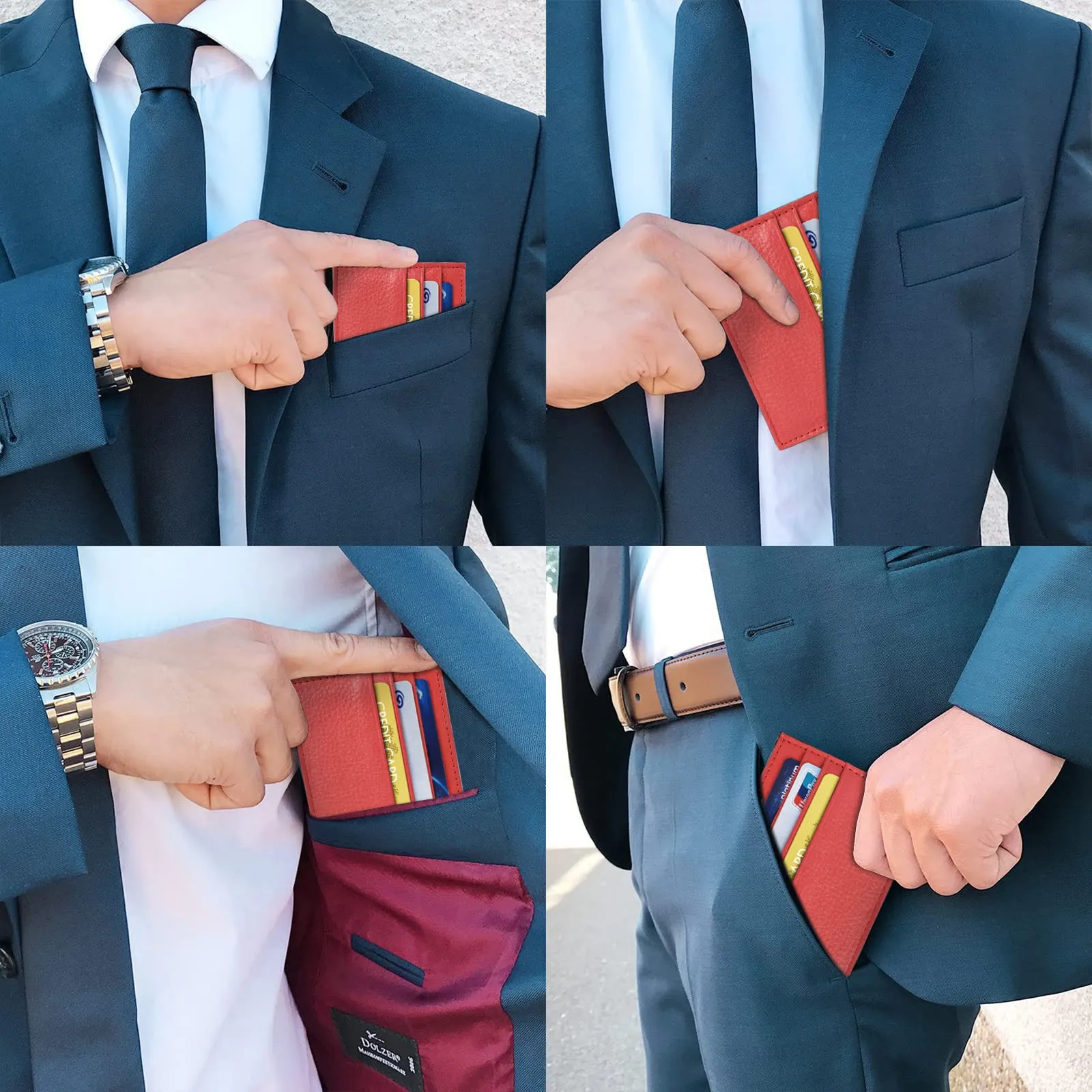URAQT Portacarte in Pelle Slim con 6 Slot e 1 Tasca (Rosso) - immagine 8