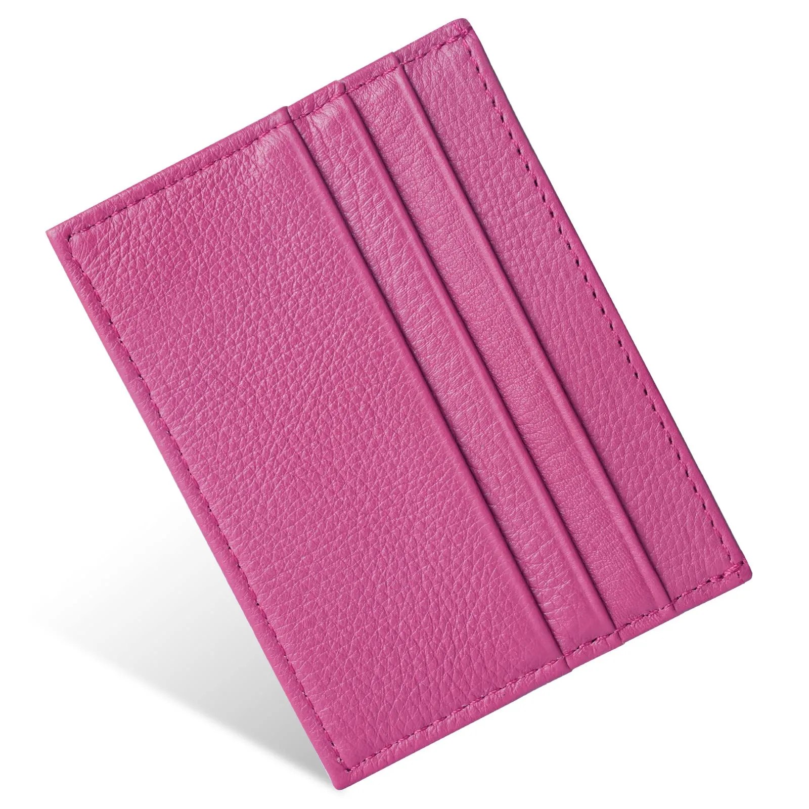 URAQT Portacarte in Pelle Slim per Uomo e Donna con 6 Slot e 1 Tasca (Rosa Rossa) - immagine 9
