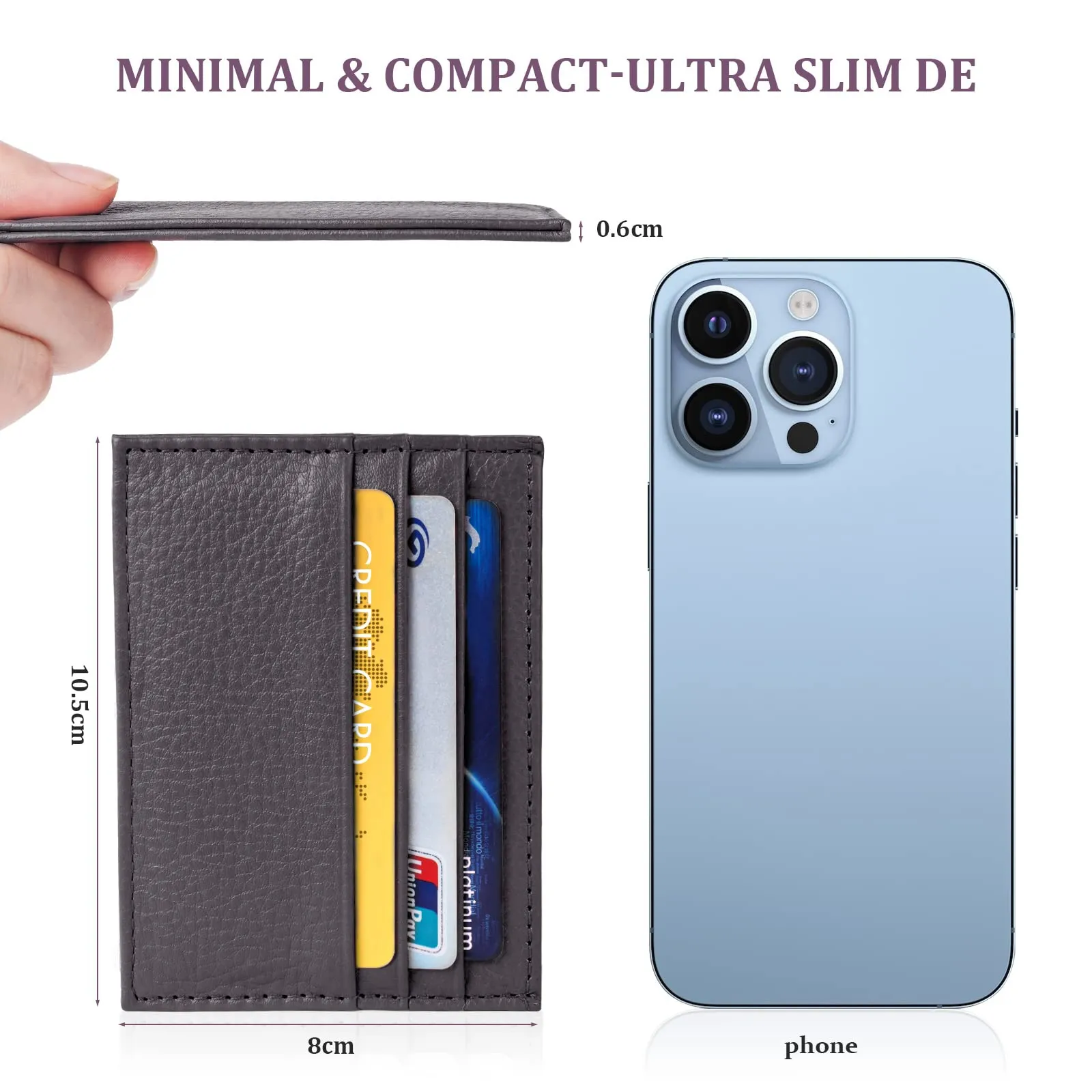 URAQT Portacarte in Pelle Slim con 6 Slot e 1 Tasca, Marrone Scuro - immagine 2