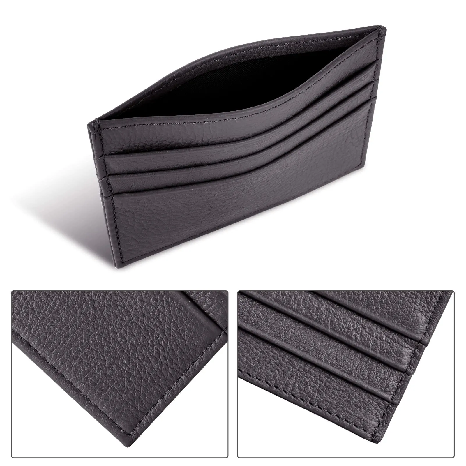 URAQT Portacarte in Pelle Slim con 6 Slot e 1 Tasca, Marrone Scuro - immagine 3