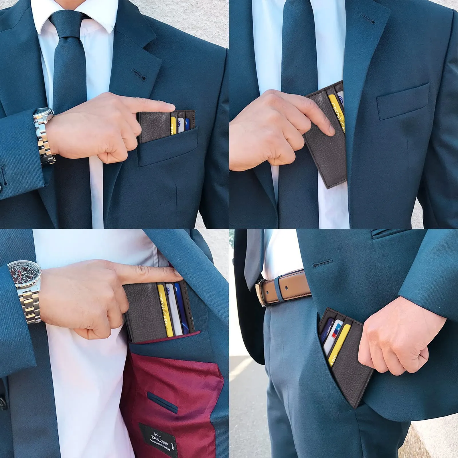 URAQT Portacarte in Pelle Slim con 6 Slot e 1 Tasca, Marrone Scuro - immagine 6