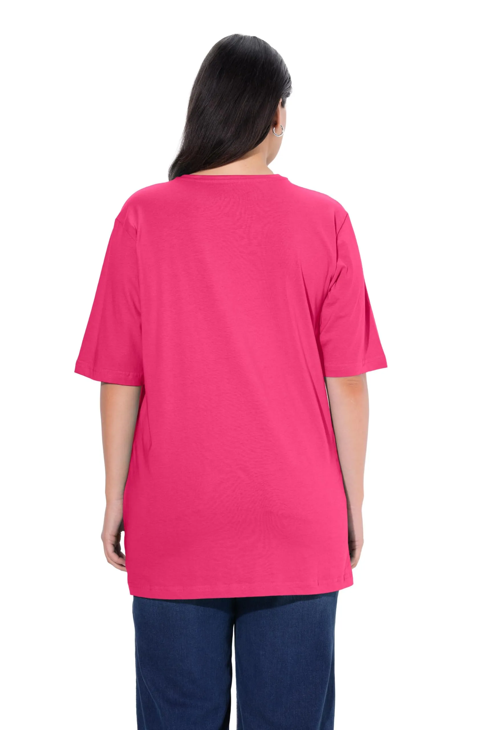 Ulla Popken Maglietta Basic Scollo a V Mezza Manica Donna, Rosa Magenta, 56-58 - immagine 2
