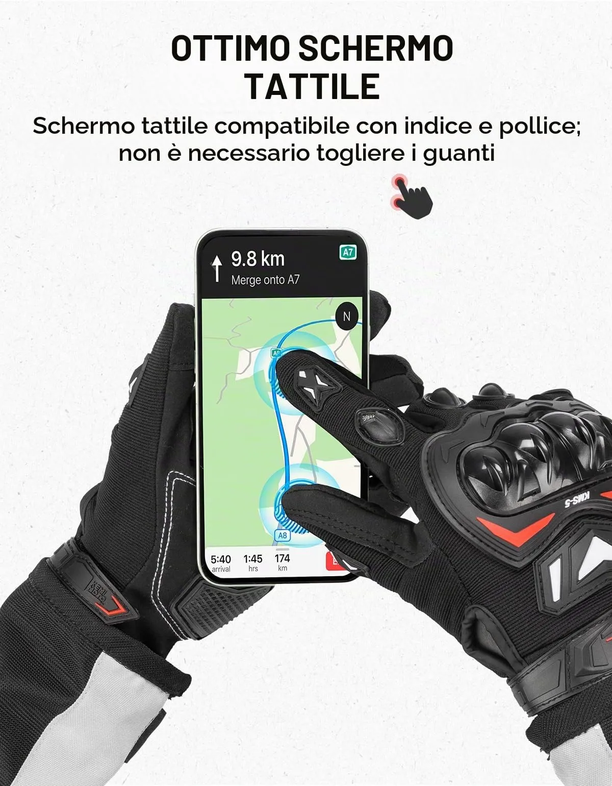 KEMIMOTO Guanti Moto Estivi Touchscreen con Paranocche Rigide per Uomo e Donna - immagine 5