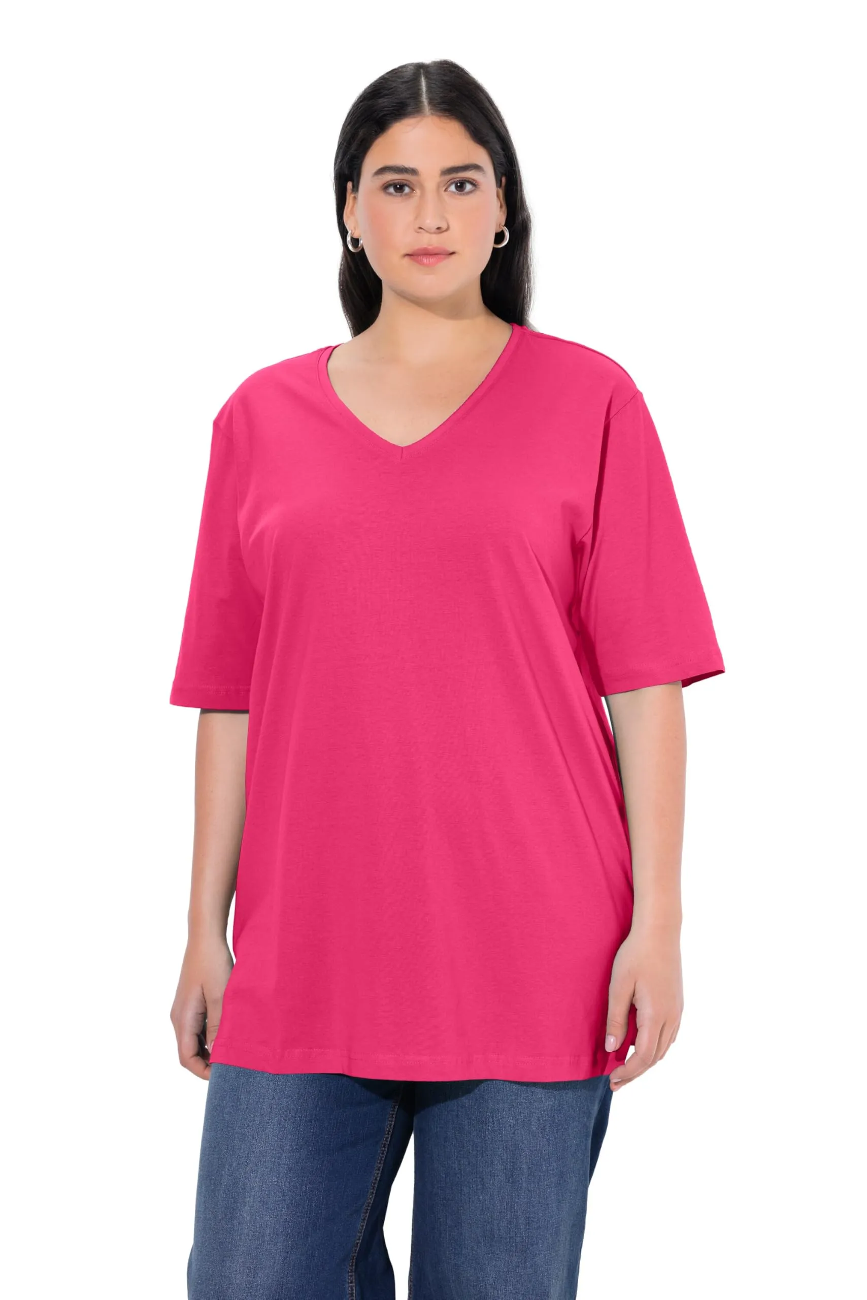 Ulla Popken Maglietta Basic Scollo a V Mezza Manica Donna, Rosa Magenta, 60-62 - immagine 1