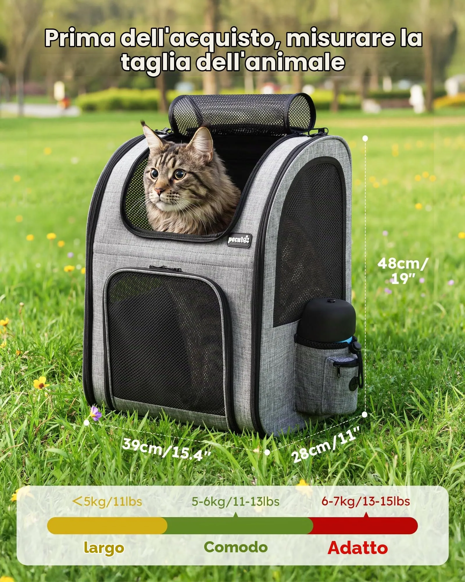 Pecute Zaino Trasportino per Cani e Gatti, XL, Grigio - immagine 2