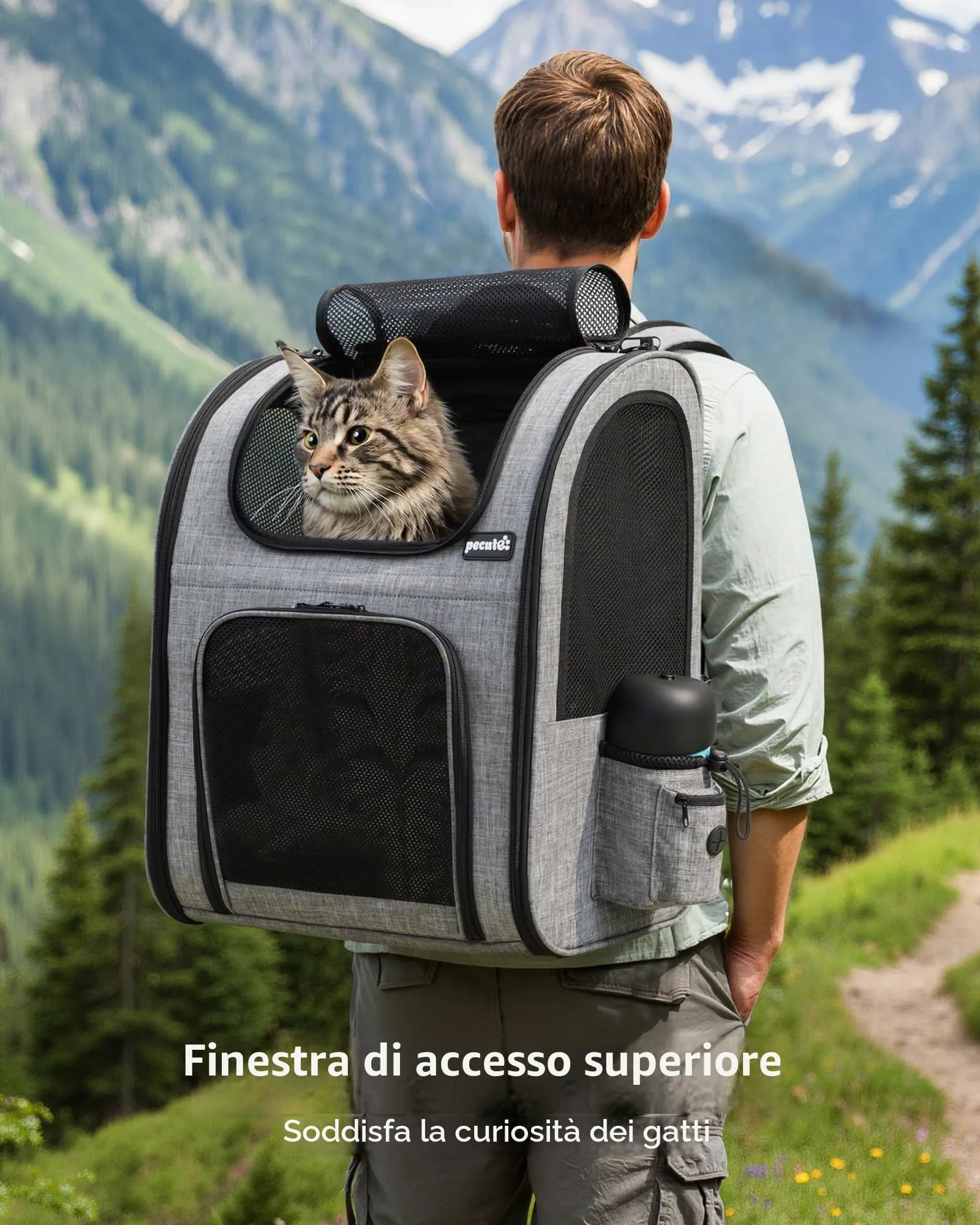 Pecute Zaino Trasportino per Cani e Gatti, XL, Grigio - immagine 3