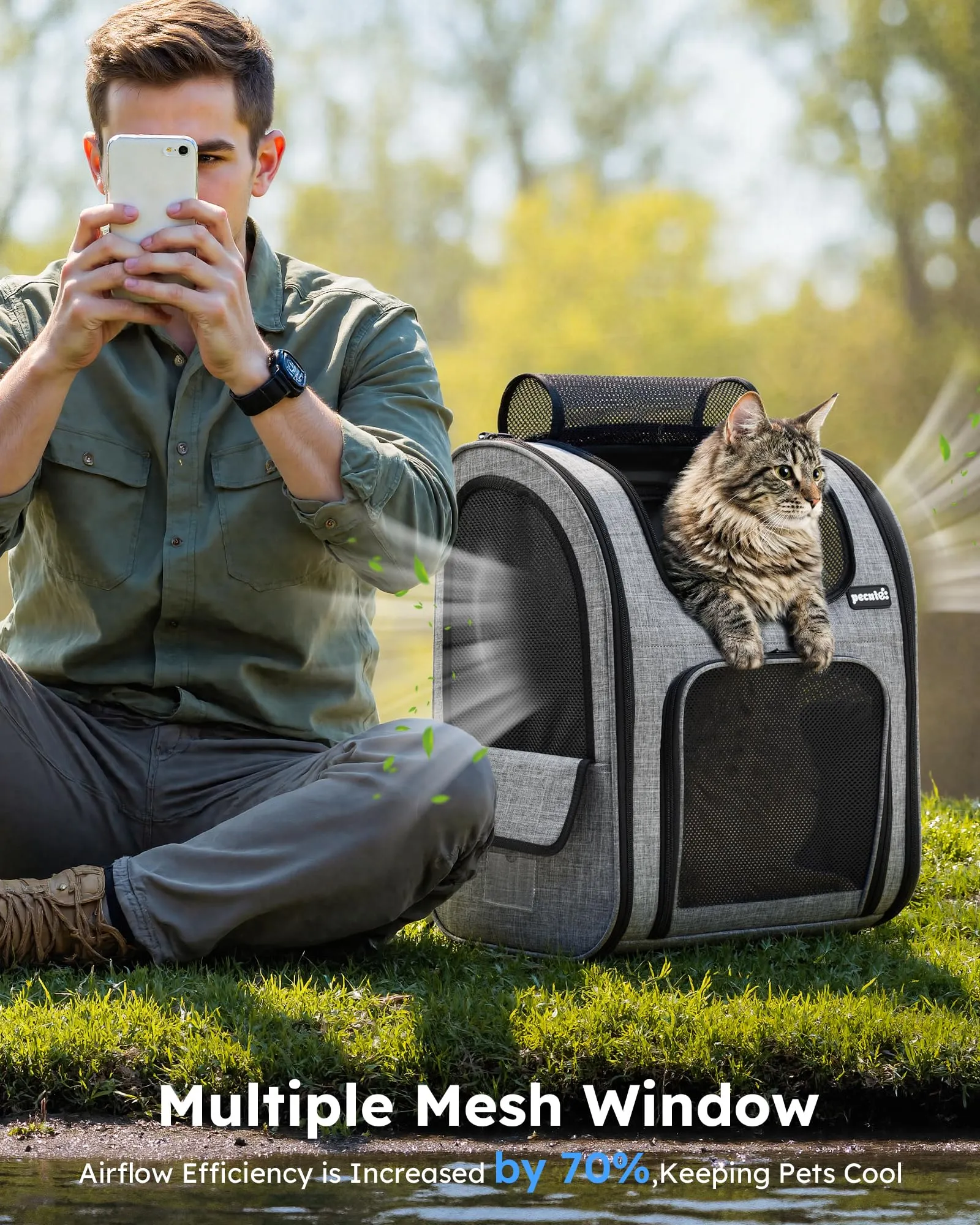 Pecute Zaino Trasportino per Cani e Gatti, XL, Grigio - immagine 4