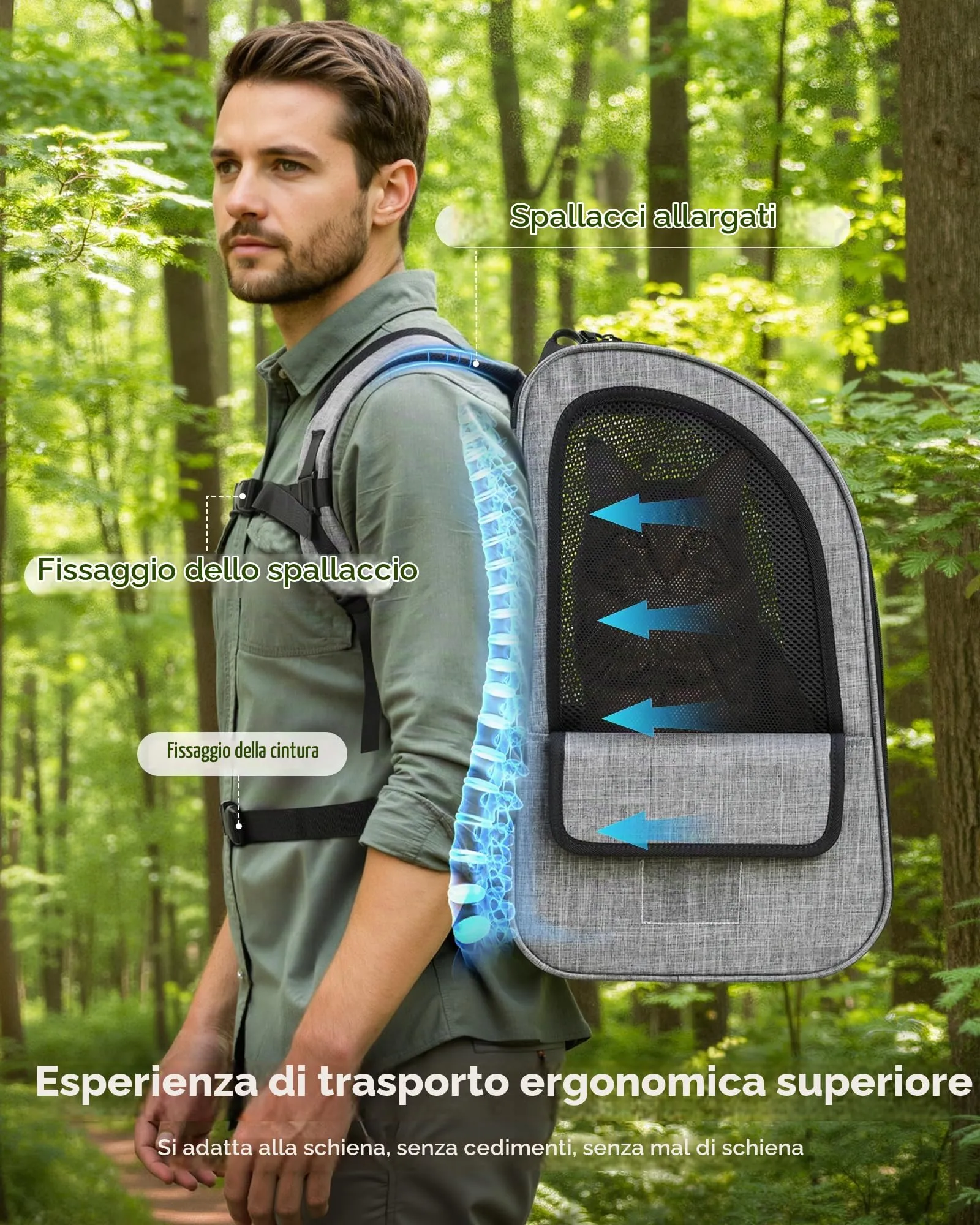 Pecute Zaino Trasportino per Cani e Gatti, XL, Grigio - immagine 6