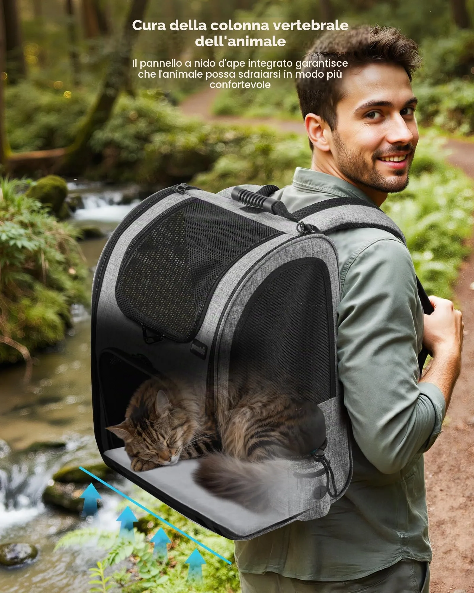 Pecute Zaino Trasportino per Cani e Gatti, XL, Grigio - immagine 7