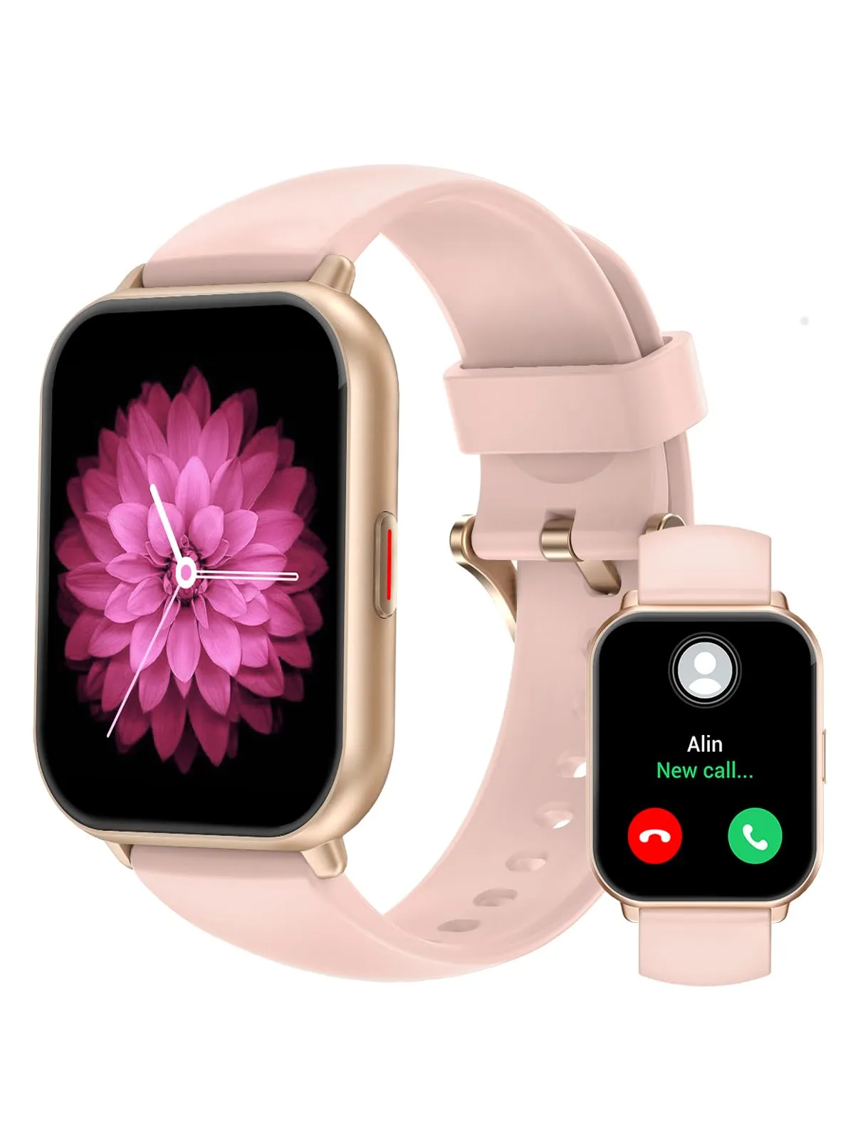 RUIMEN Smartwatch Donna, Chiamate Bluetooth, Musica, Cardiofrequenzimetro, Saturimetro, Monitoraggio Sonno e Ciclo Mestruale, Rosa - immagine 1