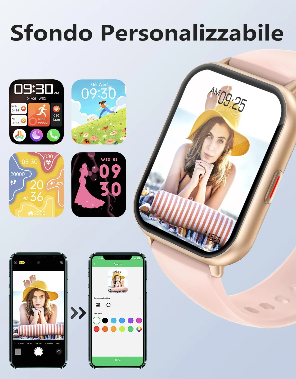 RUIMEN Smartwatch Donna, Chiamate Bluetooth, Musica, Cardiofrequenzimetro, Saturimetro, Monitoraggio Sonno e Ciclo Mestruale, Rosa - immagine 4