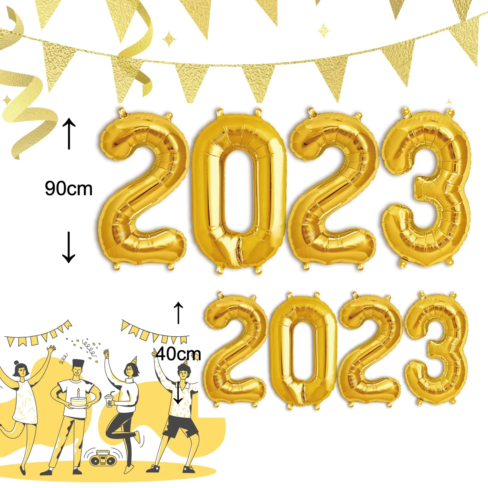 FUNXGO Set Palloncini 2023 Oro - 100 & 38 cm - immagine 2
