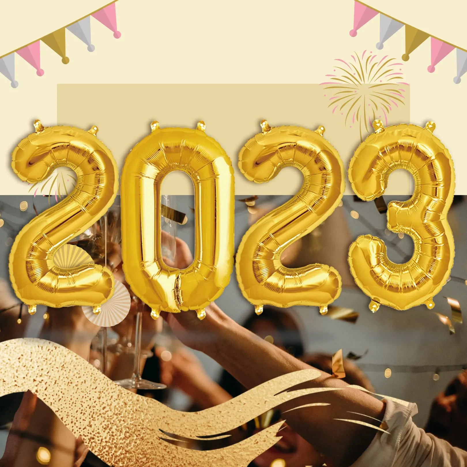FUNXGO Set Palloncini 2023 Oro - 100 & 38 cm - immagine 4