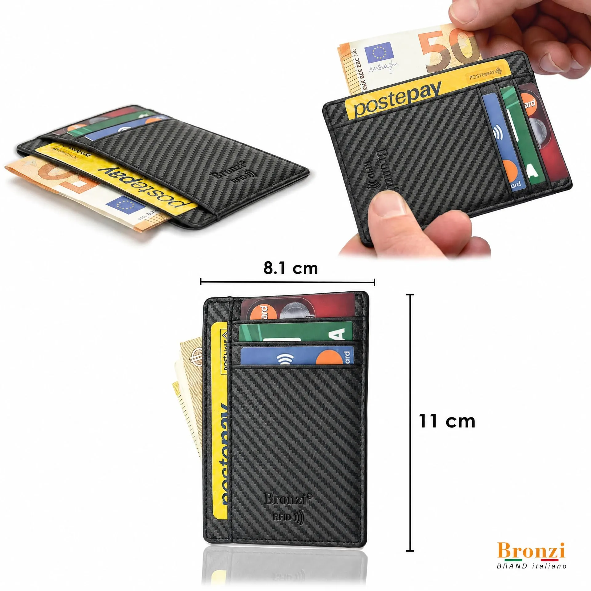 Bronzi Portafoglio Uomo Slim Portacarte con Protezione RFID e Portamonete - immagine 2