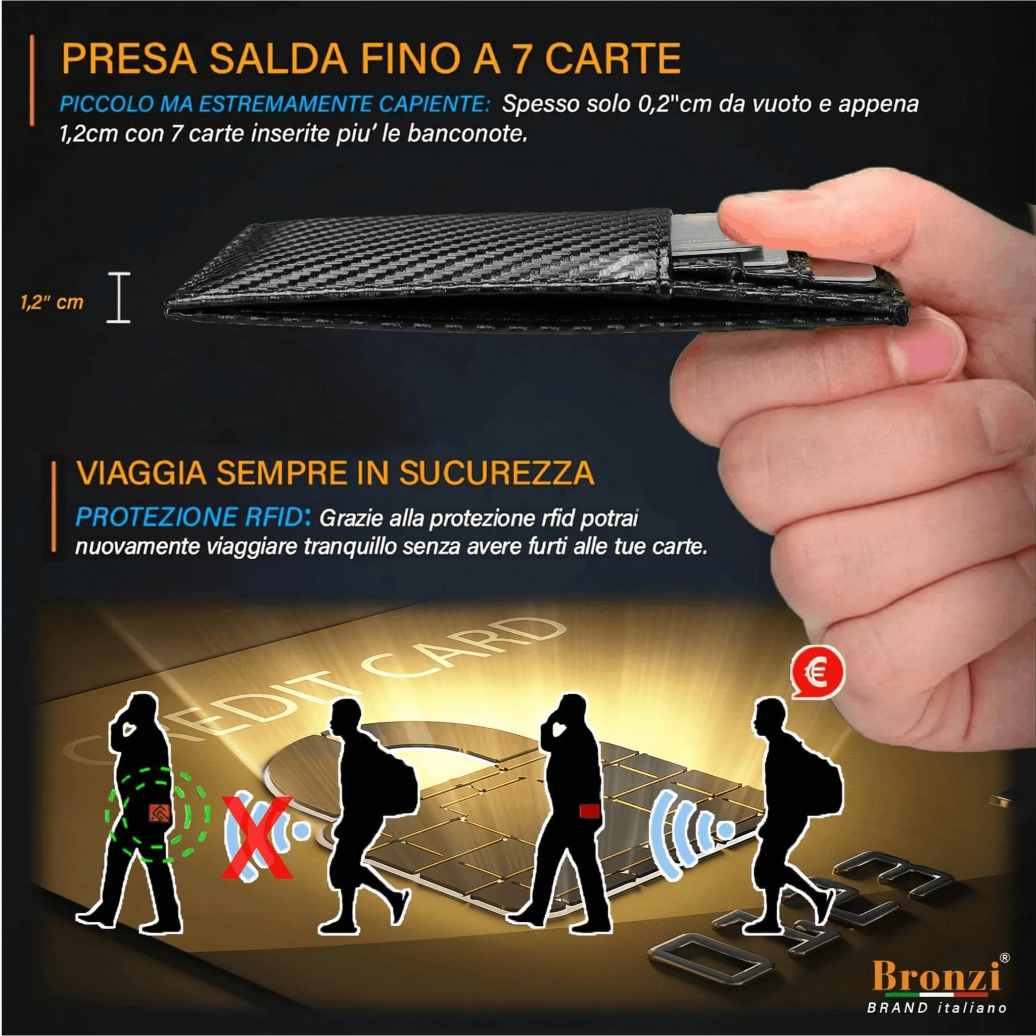 Bronzi Portafoglio Uomo Slim Portacarte con Protezione RFID e Portamonete - immagine 4
