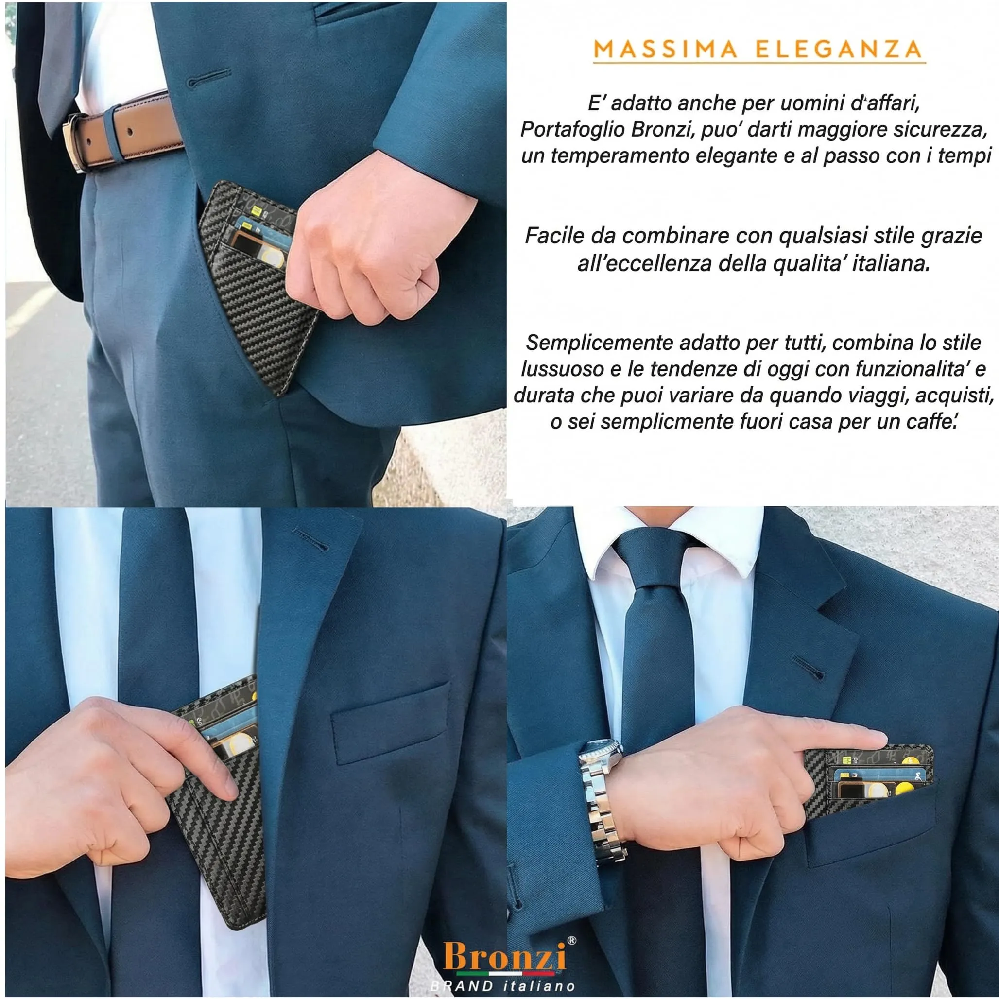 Bronzi Portafoglio Uomo Slim Portacarte con Protezione RFID e Portamonete - immagine 6