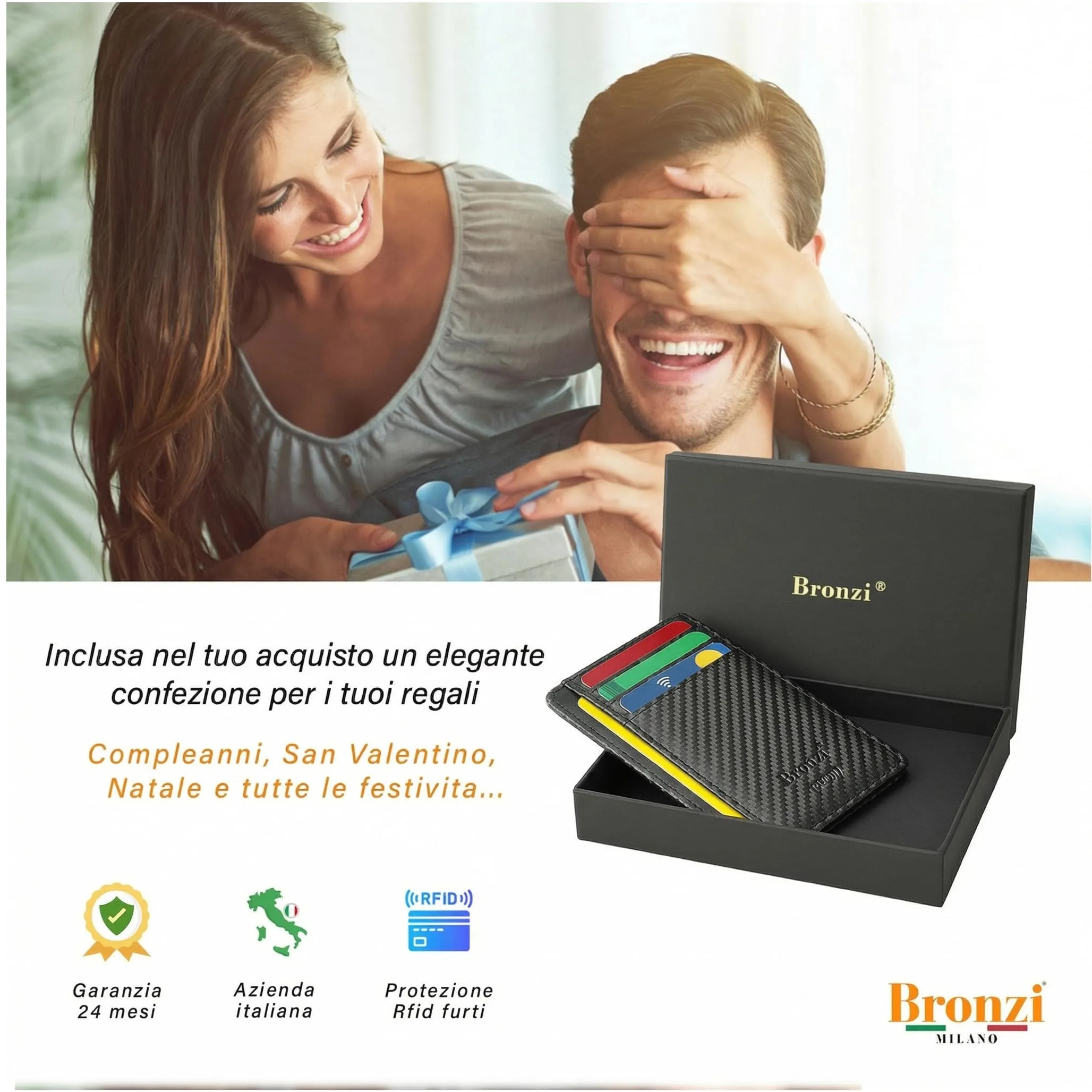 Bronzi Portafoglio Uomo Slim Portacarte con Protezione RFID e Portamonete - immagine 7