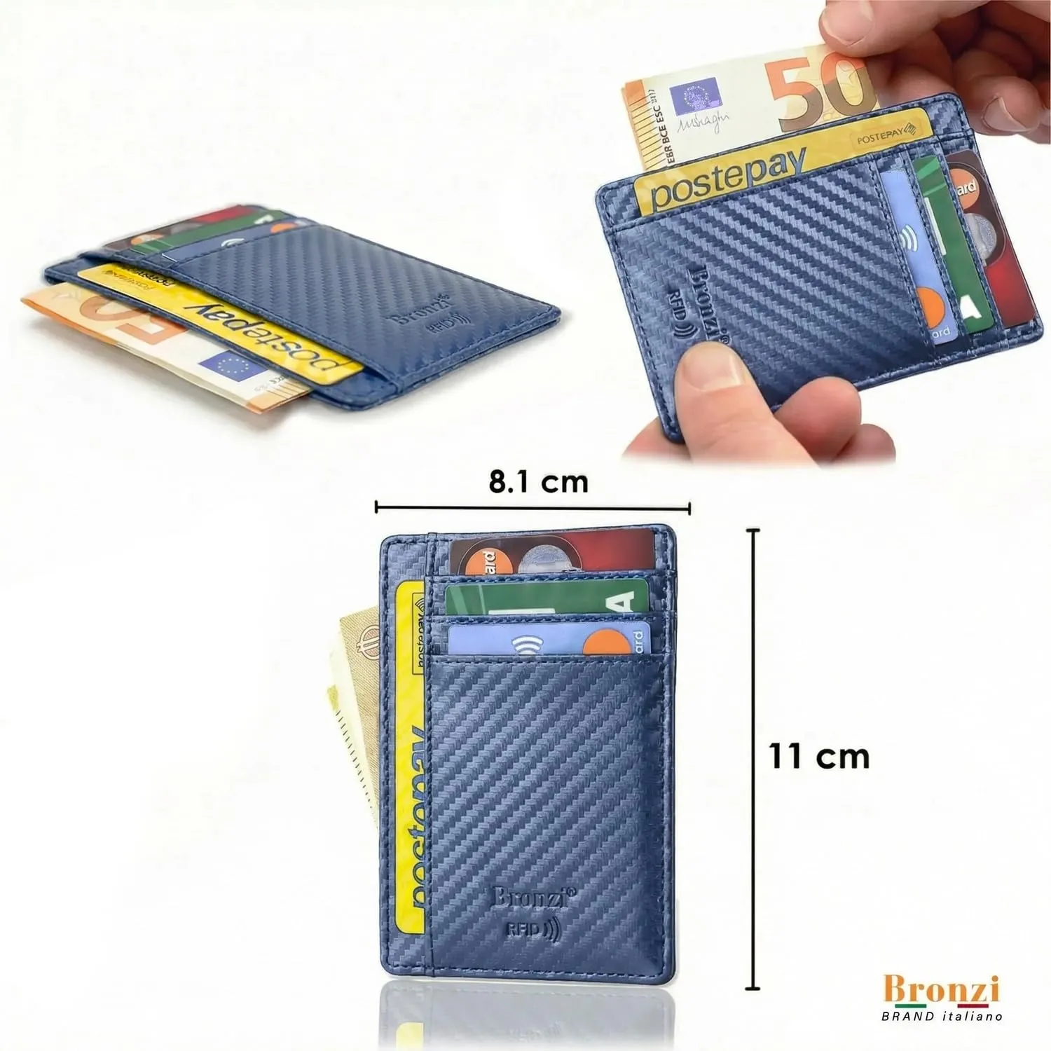 Bronzi Portafoglio Uomo Slim Piccolo Portacarte con Protezione RFID e Portamonete - immagine 2