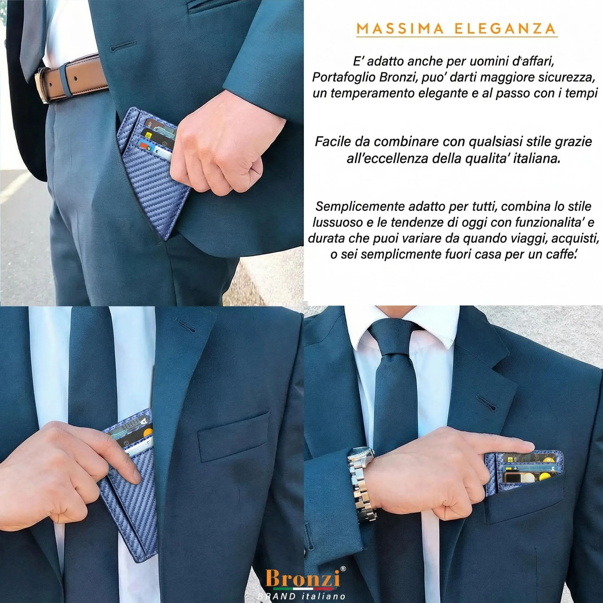 Bronzi Portafoglio Uomo Slim Piccolo Portacarte con Protezione RFID e Portamonete - immagine 6