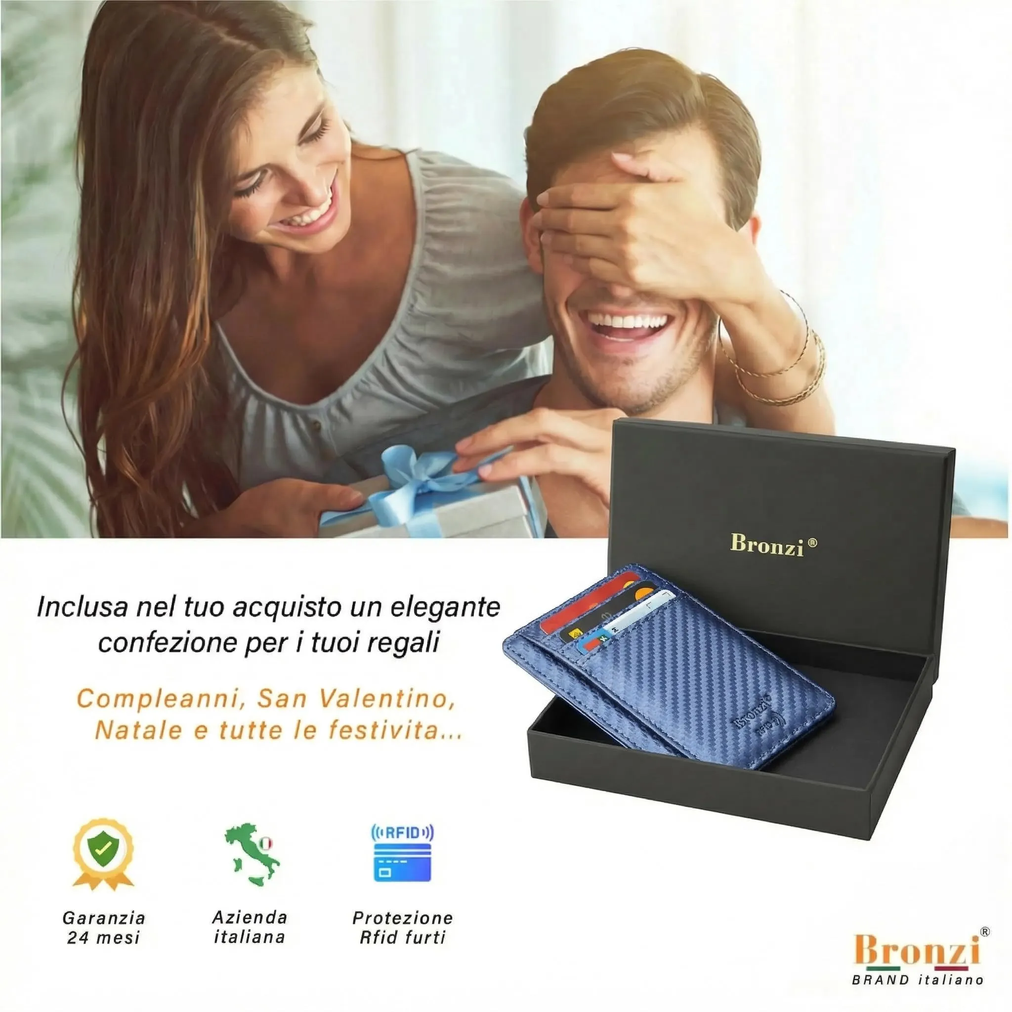 Bronzi Portafoglio Uomo Slim Piccolo Portacarte con Protezione RFID e Portamonete - immagine 7