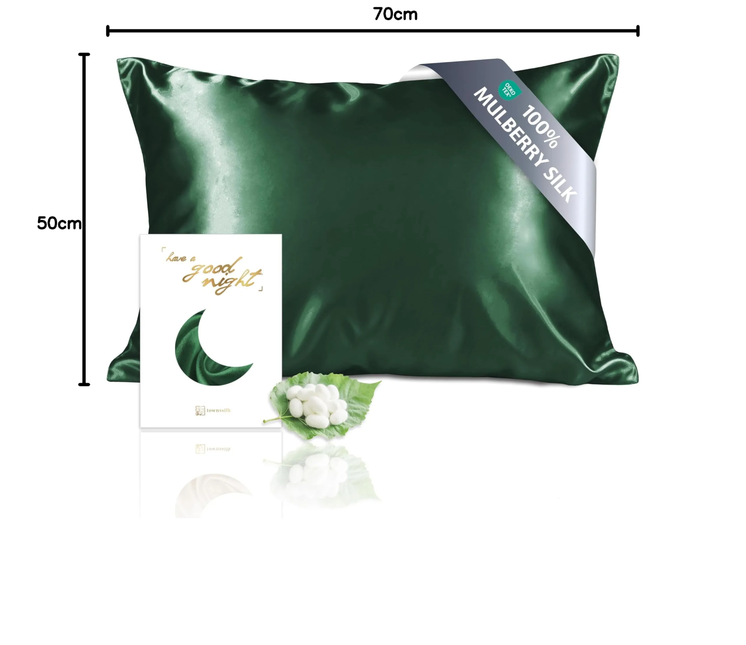 townssilk Federa in seta di gelso 100% naturale 19 momme, doppia faccia, cerniera nascosta, 50x70cm, Smeraldo - immagine 10