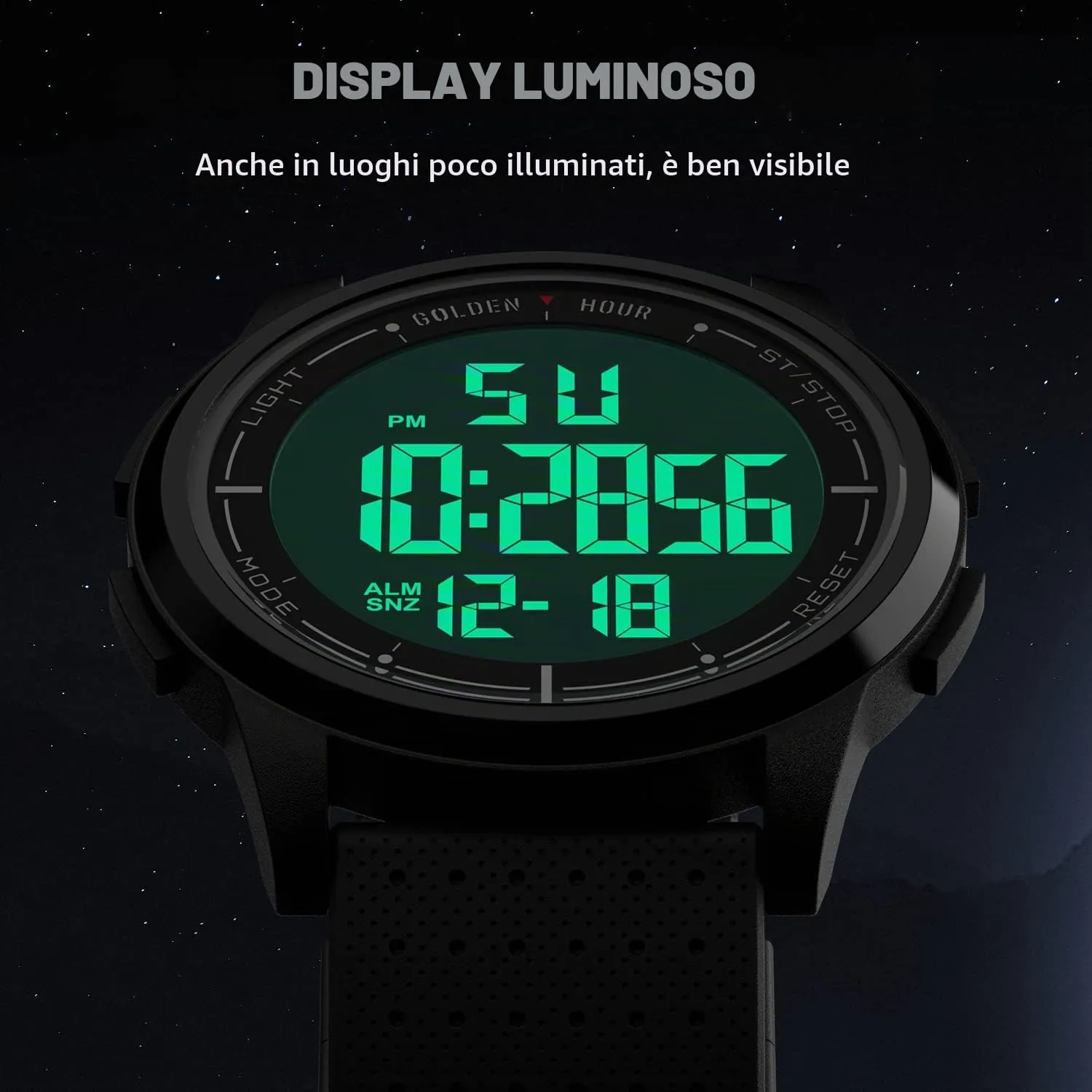 GOLDEN HOUR GH-1313 Orologio Digitale Ultra-Sottile Sport Impermeabile con Cinturino in Gomma - immagine 3
