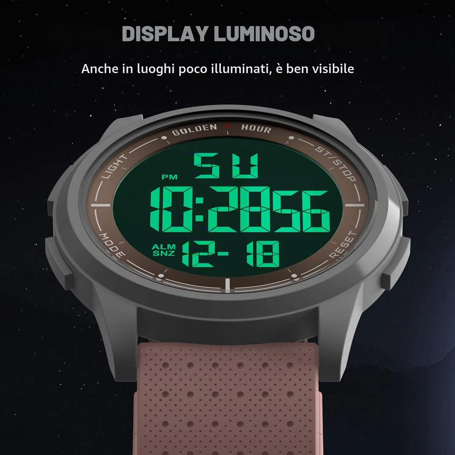 Golden Hour GH-1313 Orologio Digitale Ultra-Sottile Minimalista Sport Impermeabile con Cinturino in Gomma - immagine 3