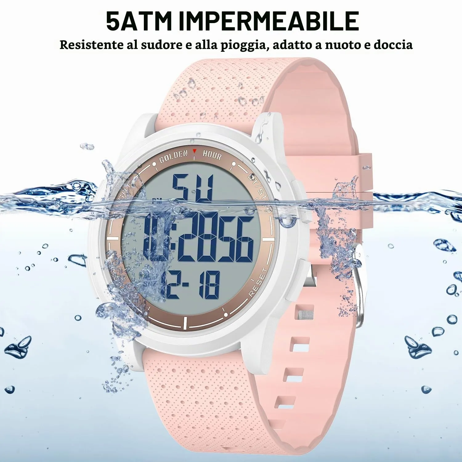 Golden Hour GH-1313 Orologio Digitale Ultra-Sottile Minimalista Sport Impermeabile con Cinturino in Gomma - immagine 5