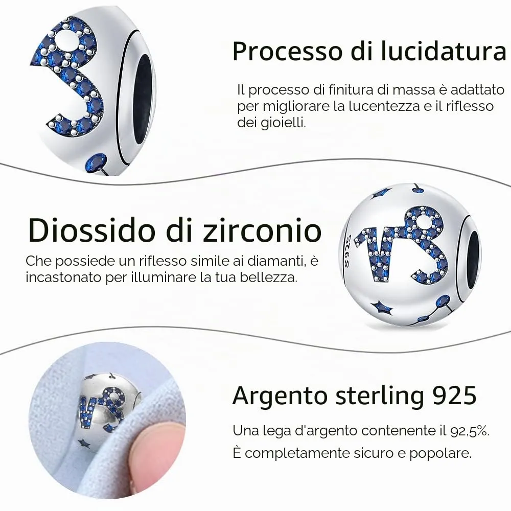 TINSLO Bead Charm in Argento Sterling 925 con Cubic Zirconia per Braccialetti e Collane Europee - immagine 4