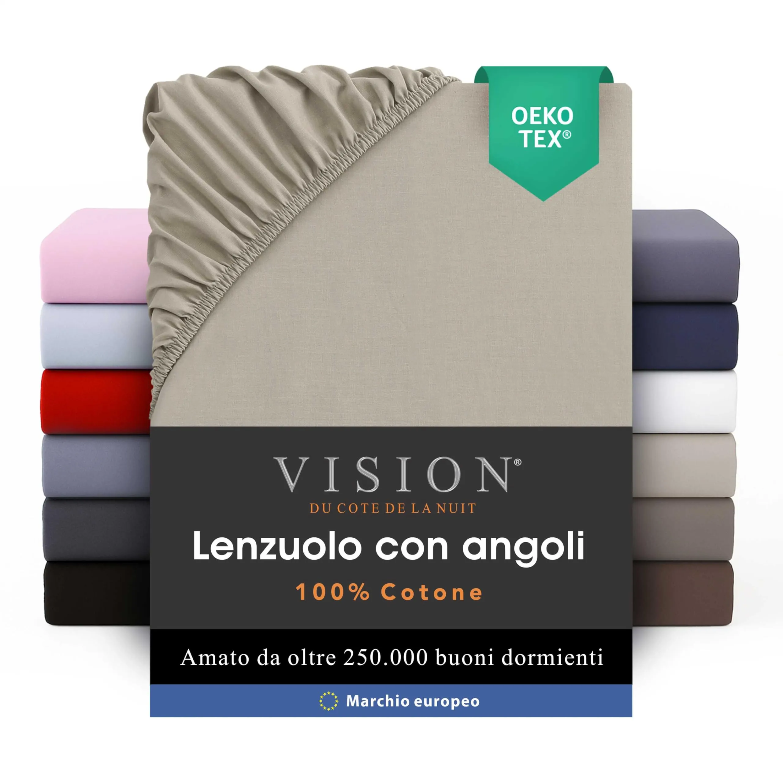 VISION Lenzuolo con angoli 100% cotone, 90 x 200 cm, confezione da 2, beige - immagine 1