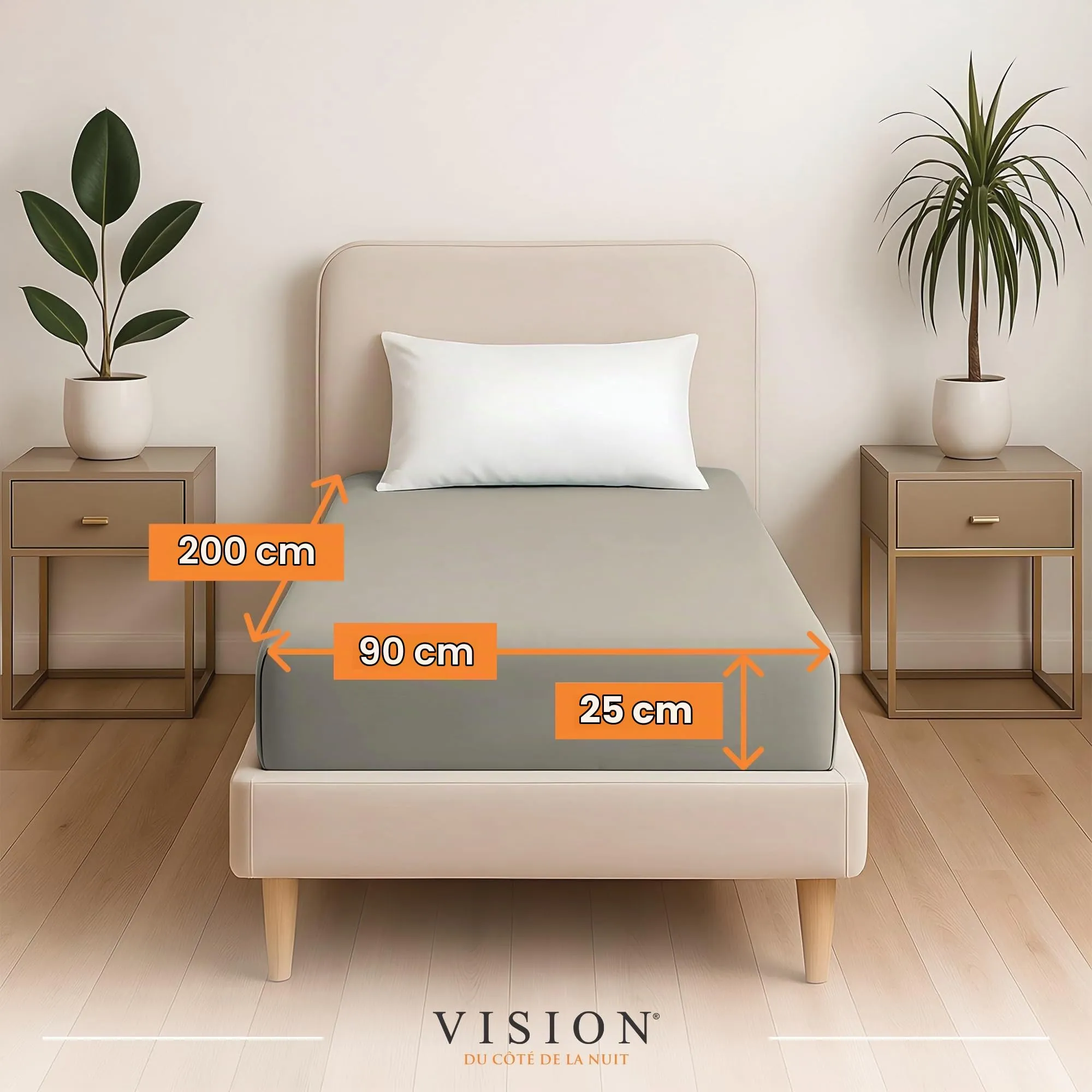 VISION Lenzuolo con angoli 100% cotone, 90 x 200 cm, confezione da 2, beige - immagine 2