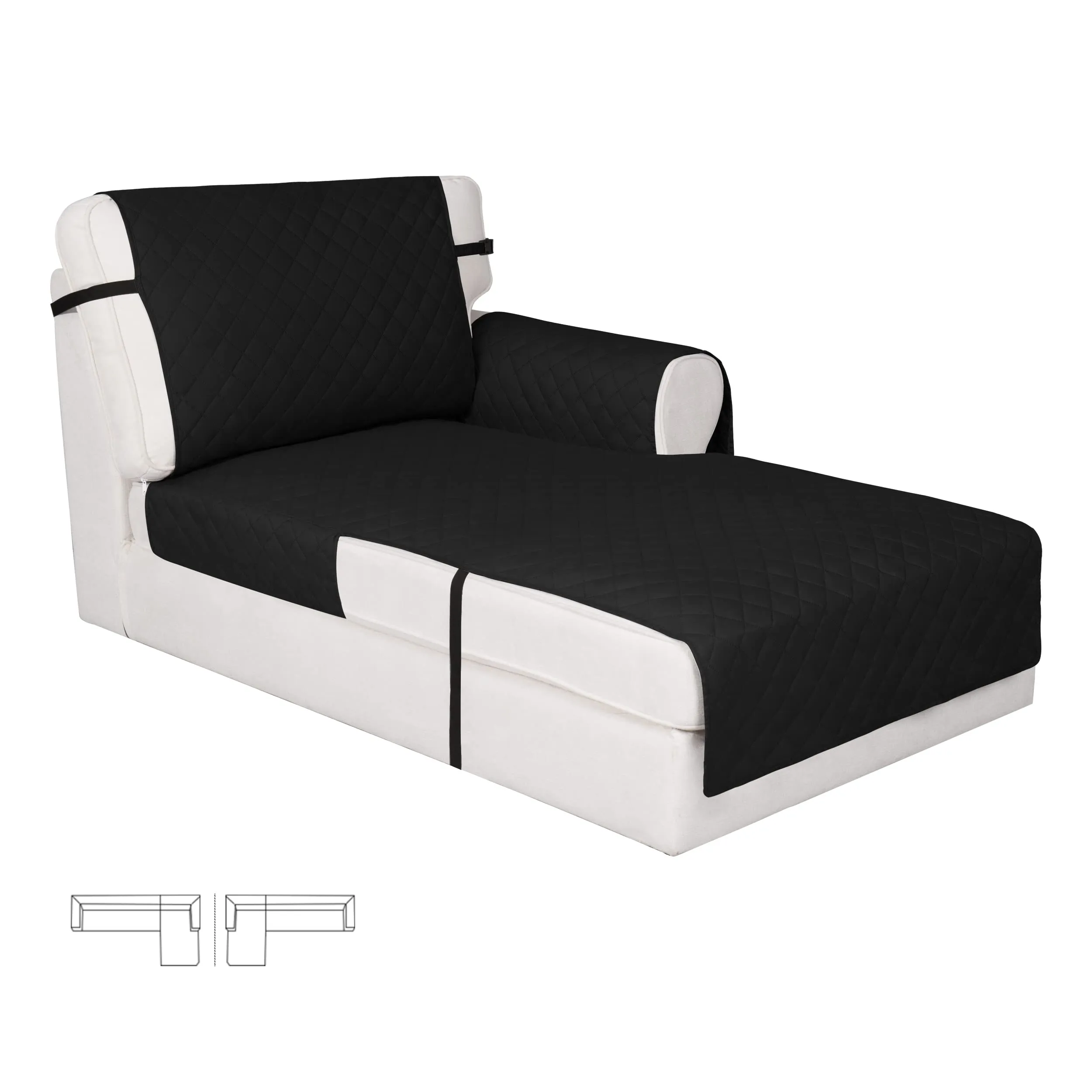 Easy-Going WKS94-2247 Copridivano Reversibile per Chaise Longue Impermeabile a L con Cinghie Regolabili (300 x 86 cm, Nero/Nero) - immagine 1