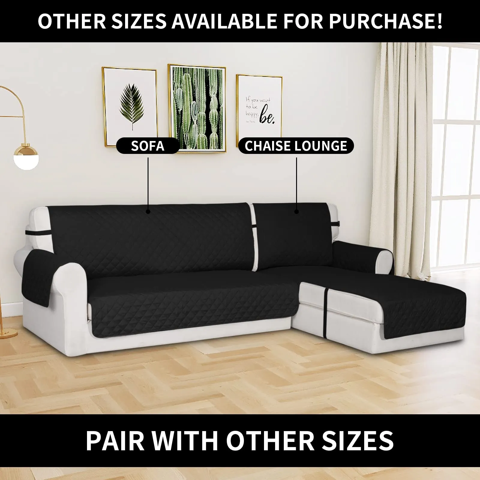Easy-Going WKS94-2247 Copridivano Reversibile per Chaise Longue Impermeabile a L con Cinghie Regolabili (300 x 86 cm, Nero/Nero) - immagine 2
